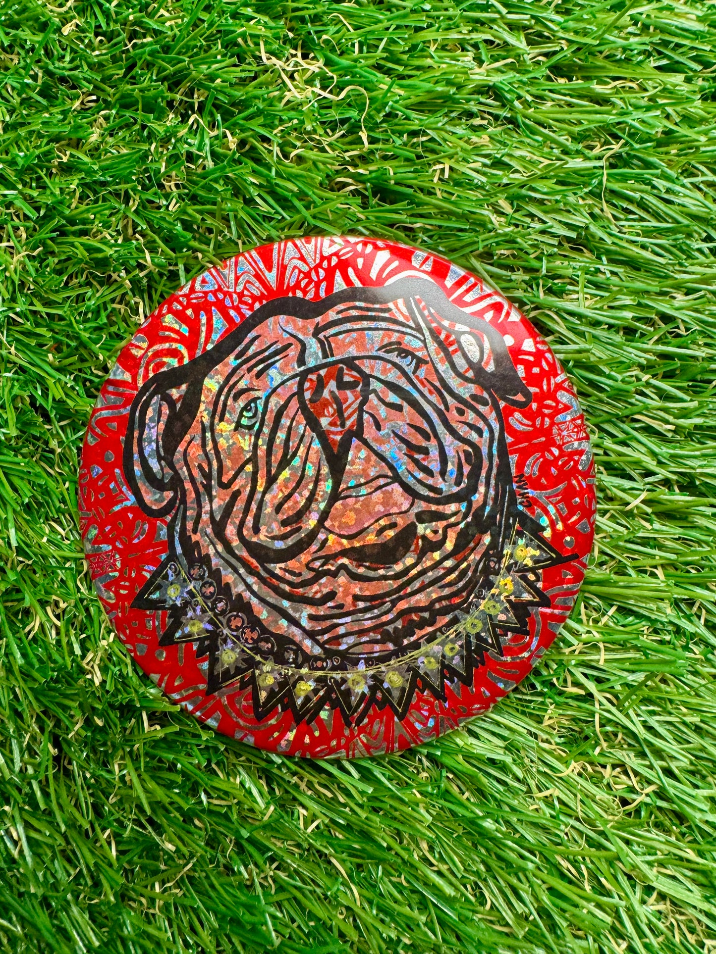 Chan art sparkly bulldog game day pin large