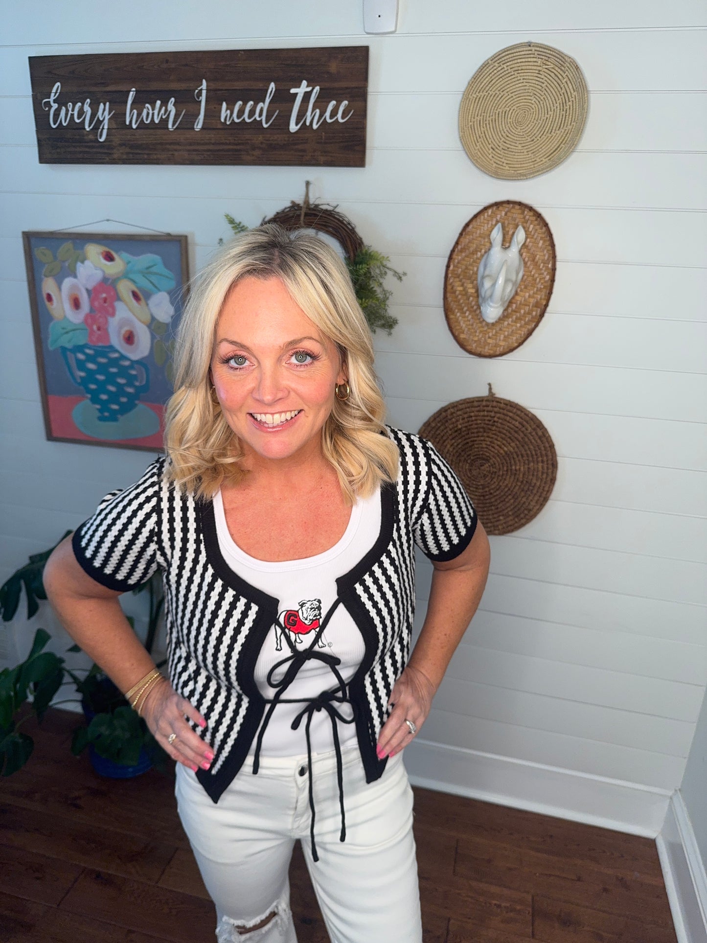 front tie black and white cardigan marked down