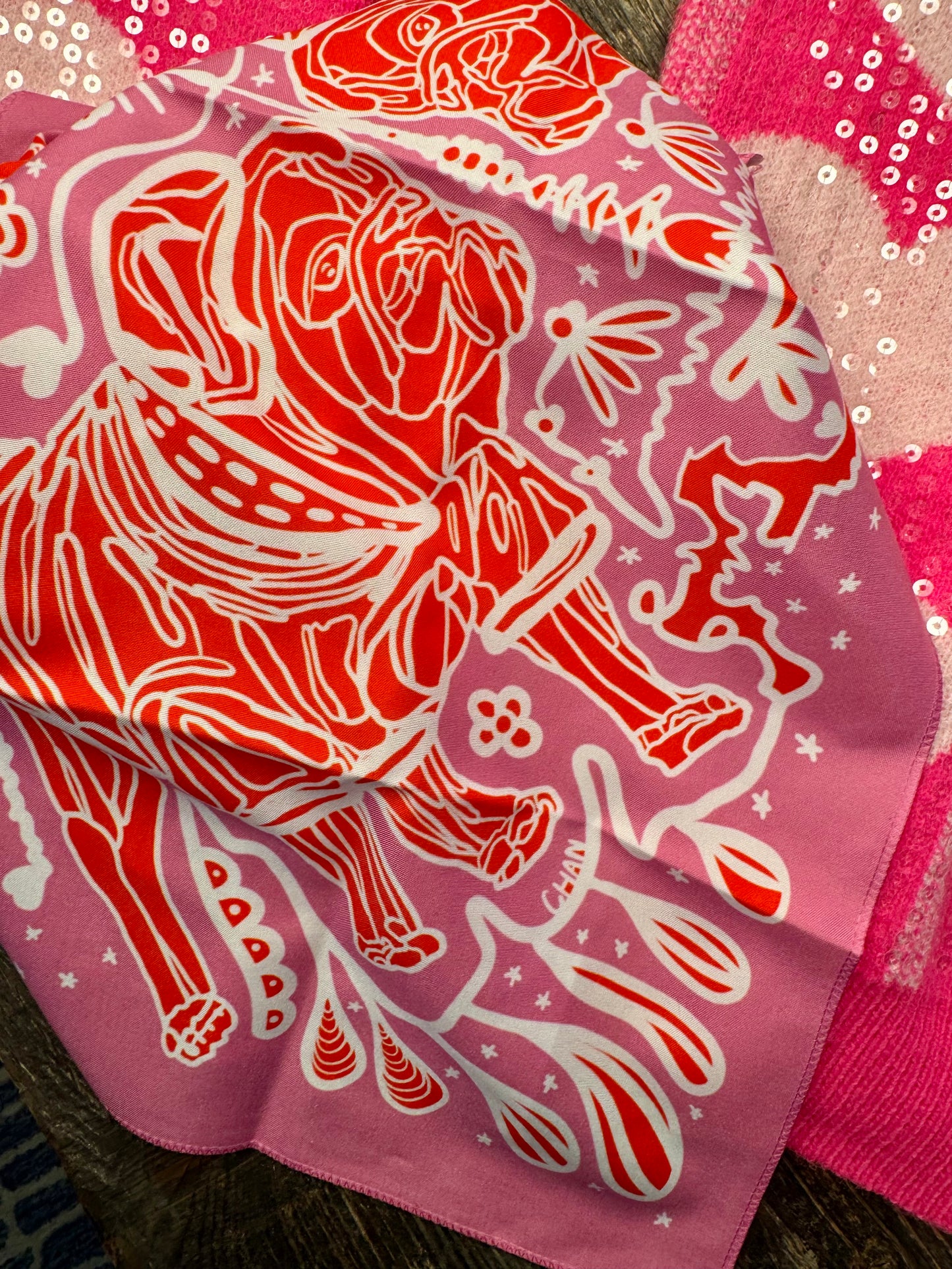 bandanna and artist design pink and red