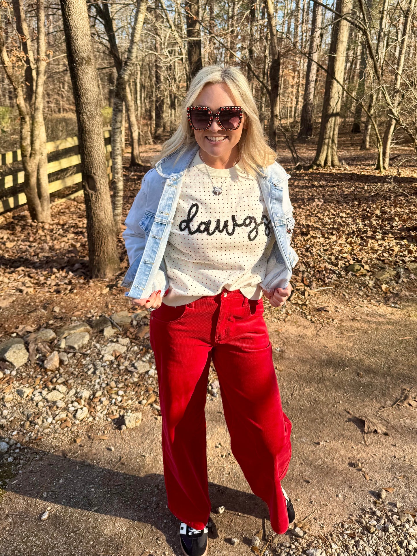The Dawgs rhinestone and glitter script sweater licensed marked down