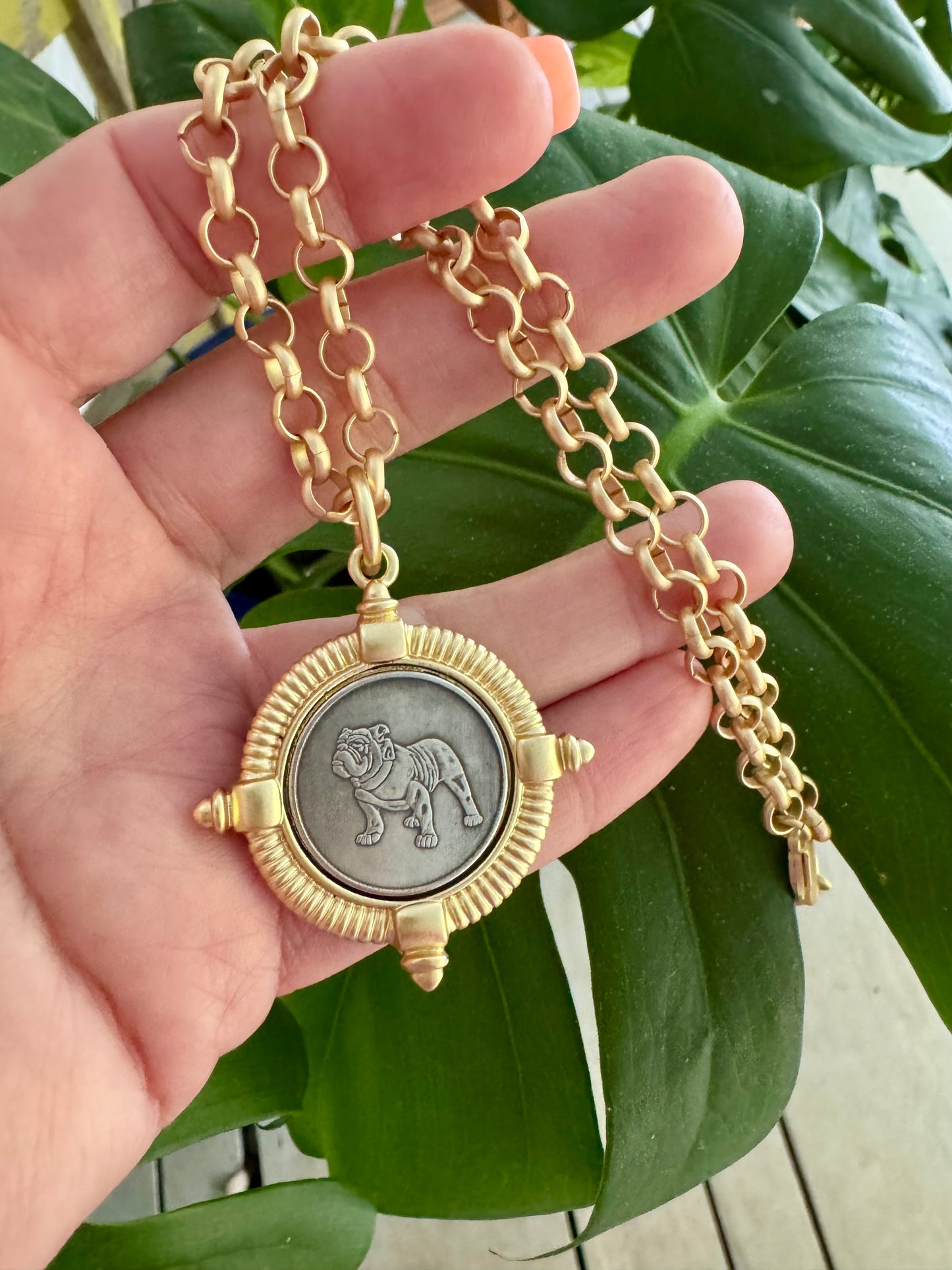 Dog coin chain necklace matte gold