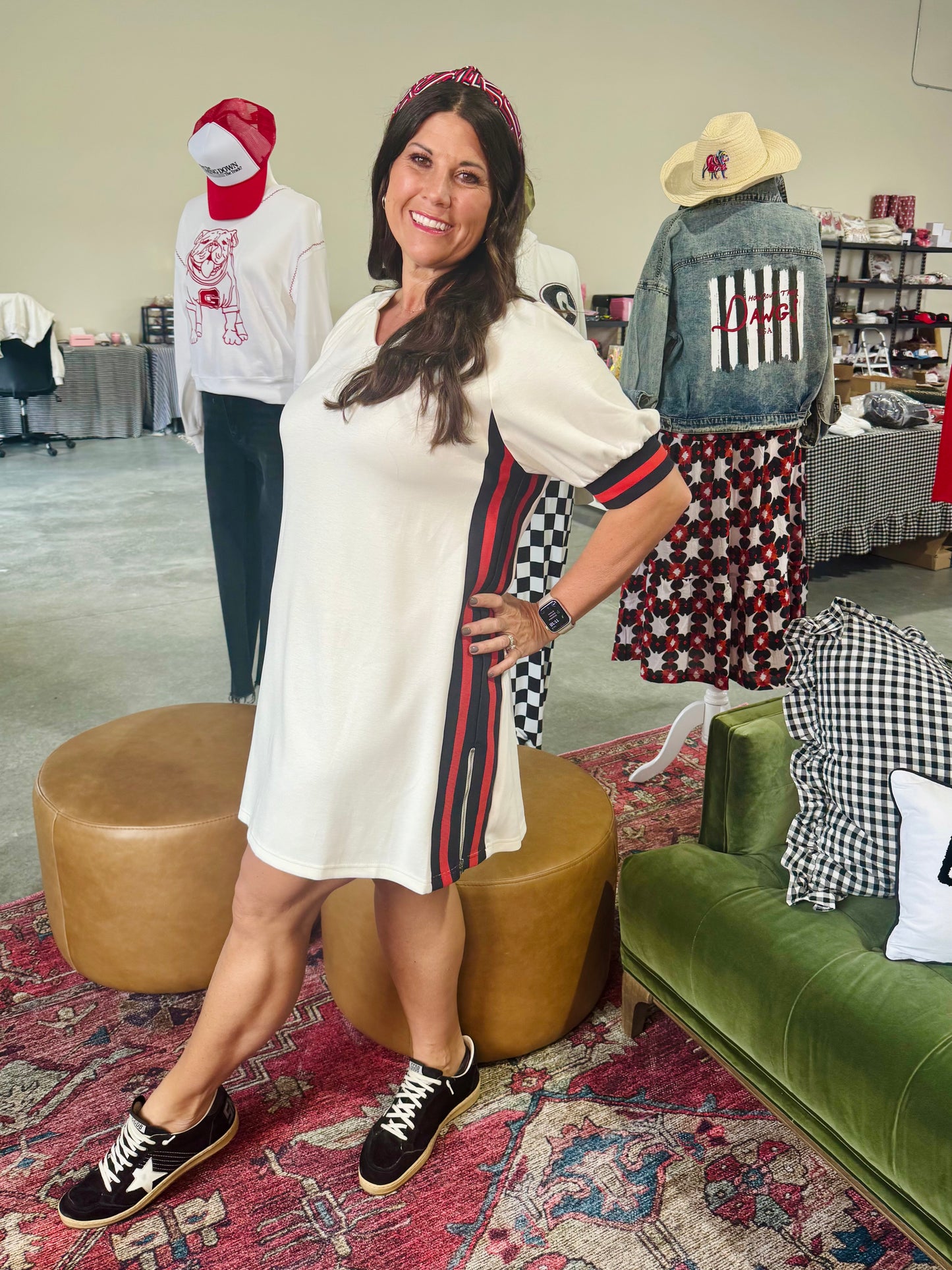 New cream knit dress with stripes