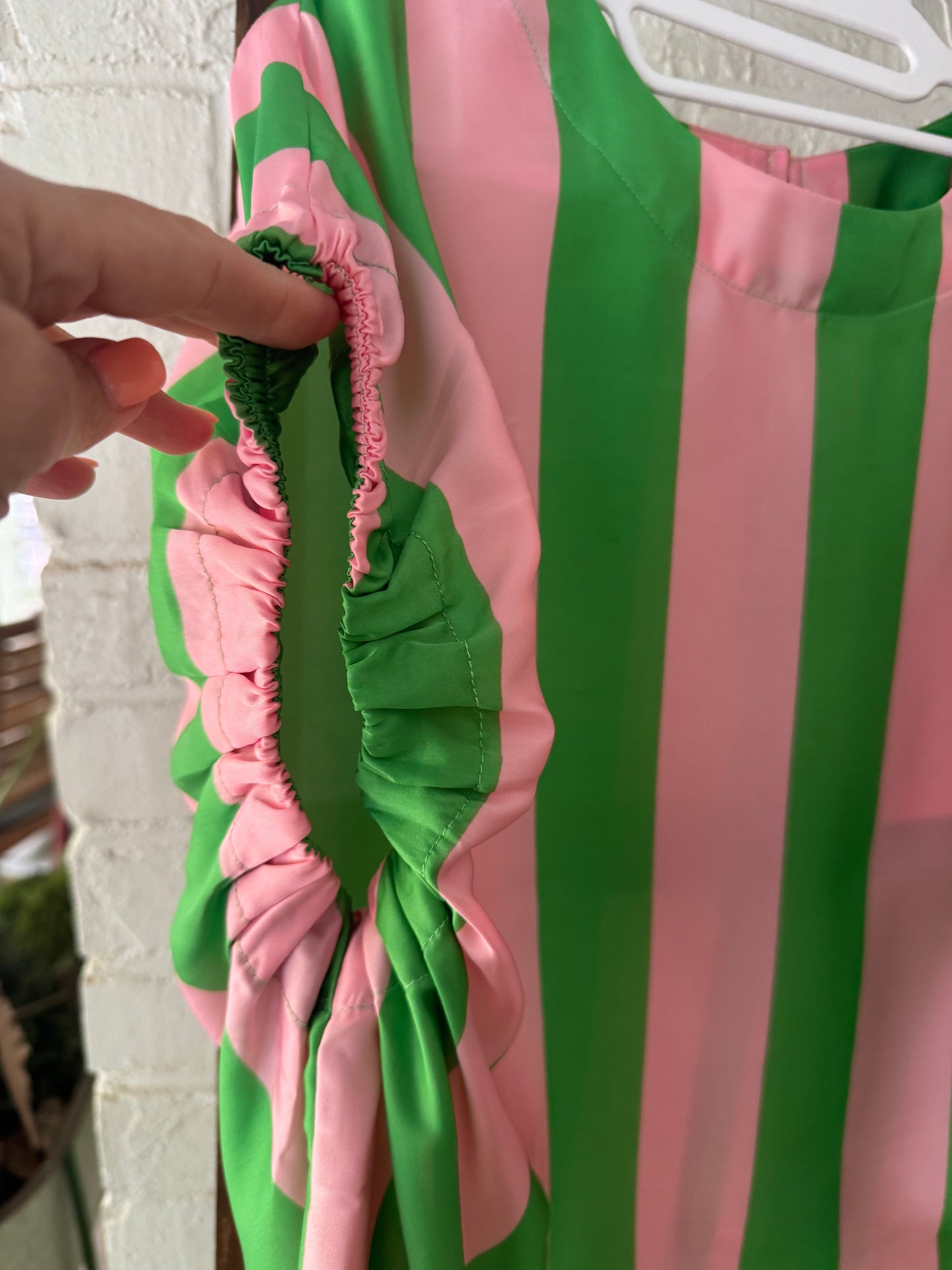 Summer green and pink striped top marked down