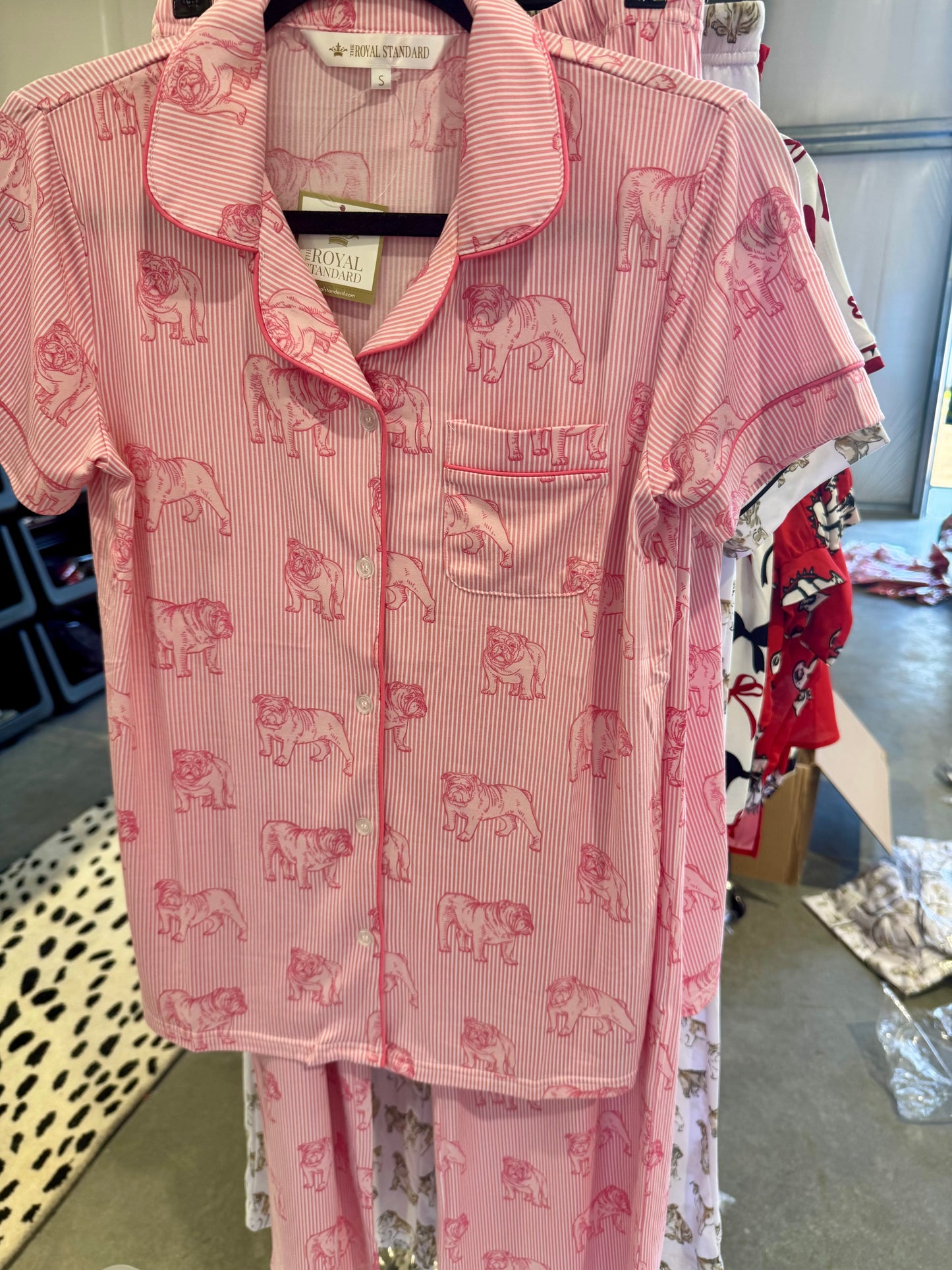 Pink bulldog pajamas top ladies