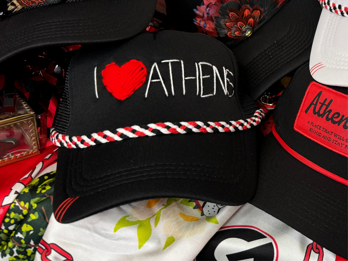 Athens embroidered hand stitched hat black marked down