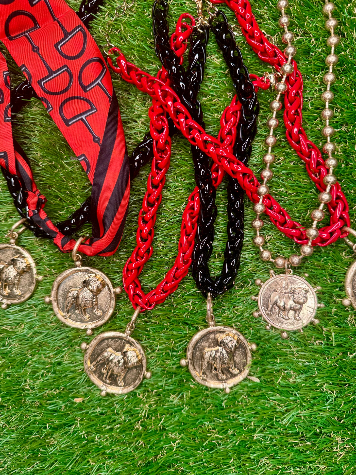 Black or red chain necklace with dog medallion