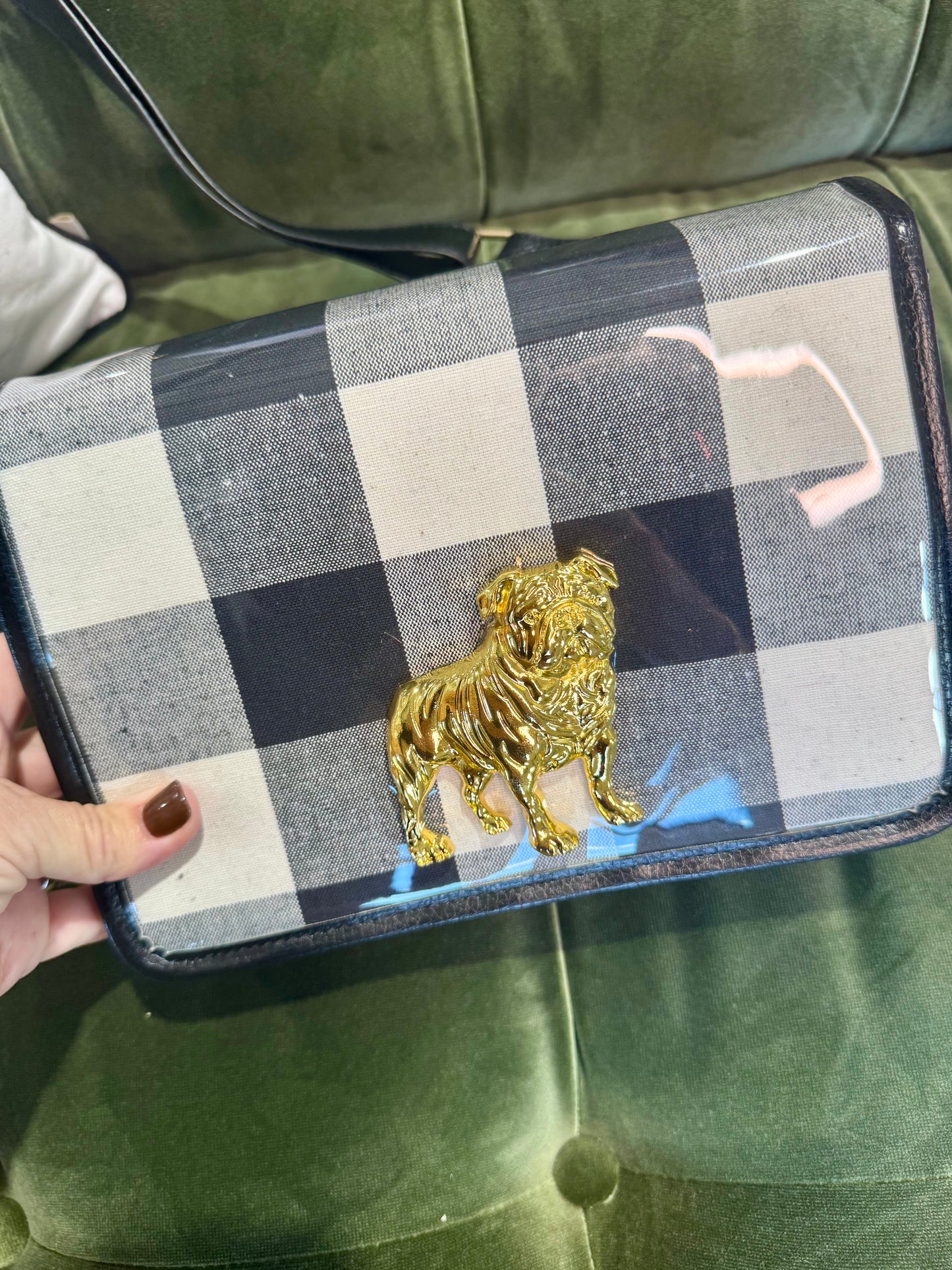 Boutique clear purse/bag with bulldog medallion