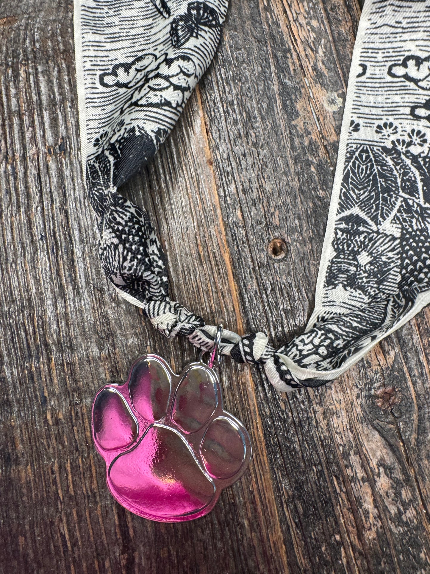 Scarf necklace paw charm gold or silver