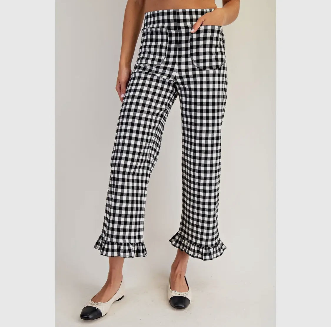 Black and white gingham straight pants
