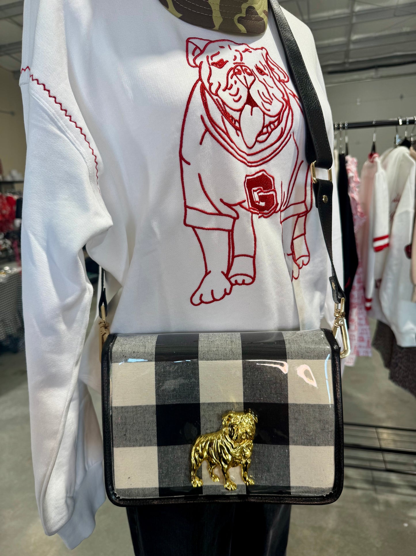 Boutique clear purse/bag with bulldog medallion
