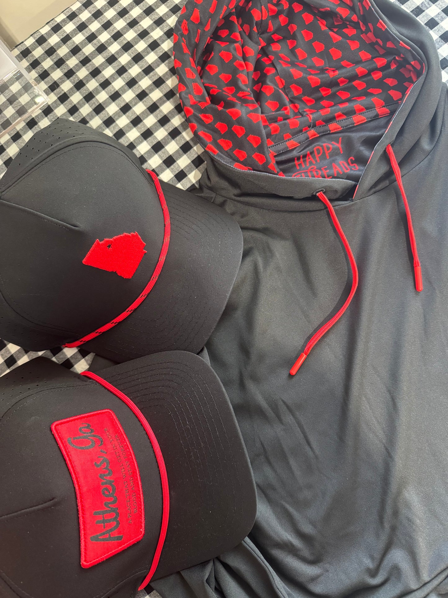 Men’s wear Athens red and black performance hoodie