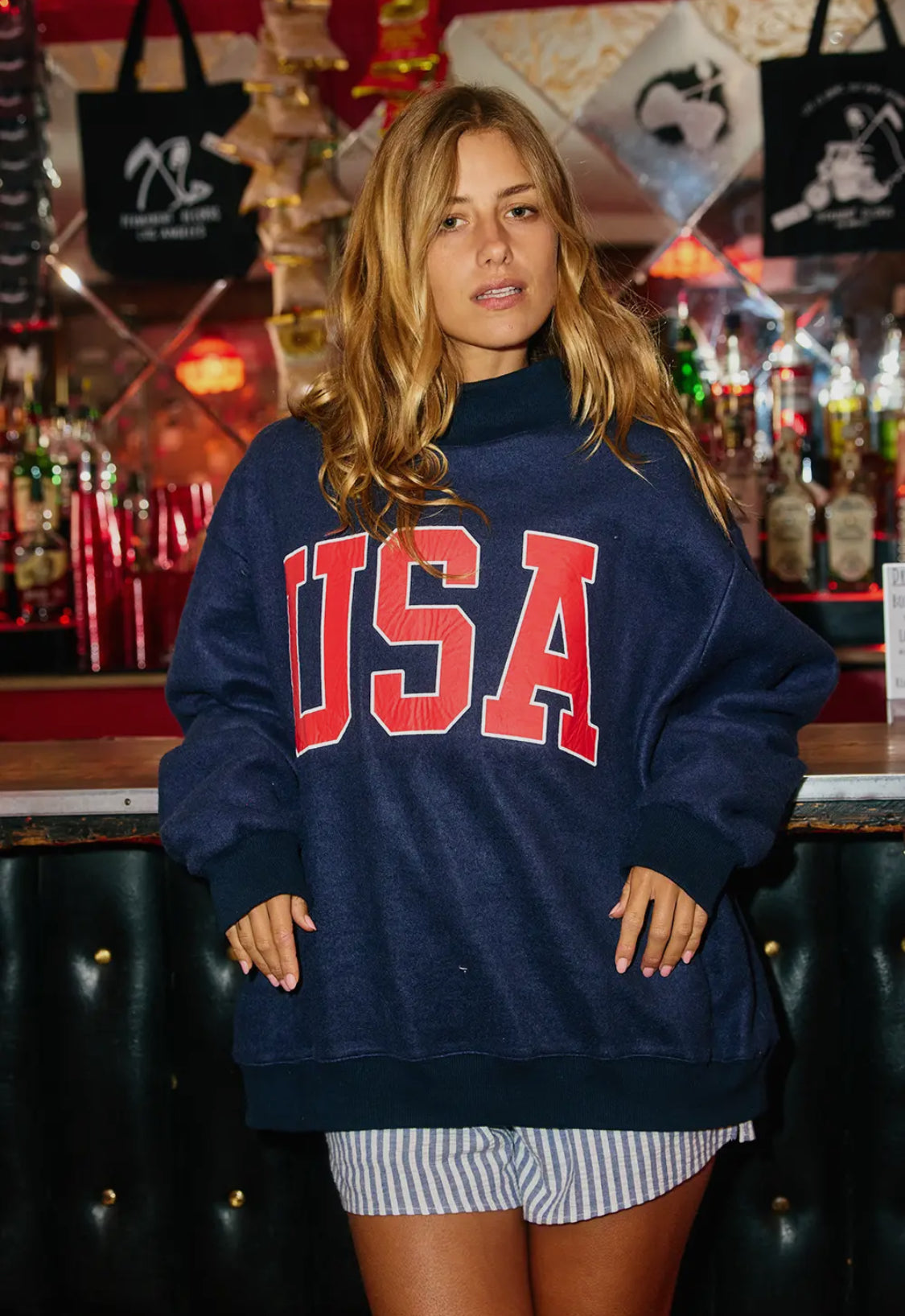 USA 🇺🇸 America reversible mock neck oversized navy