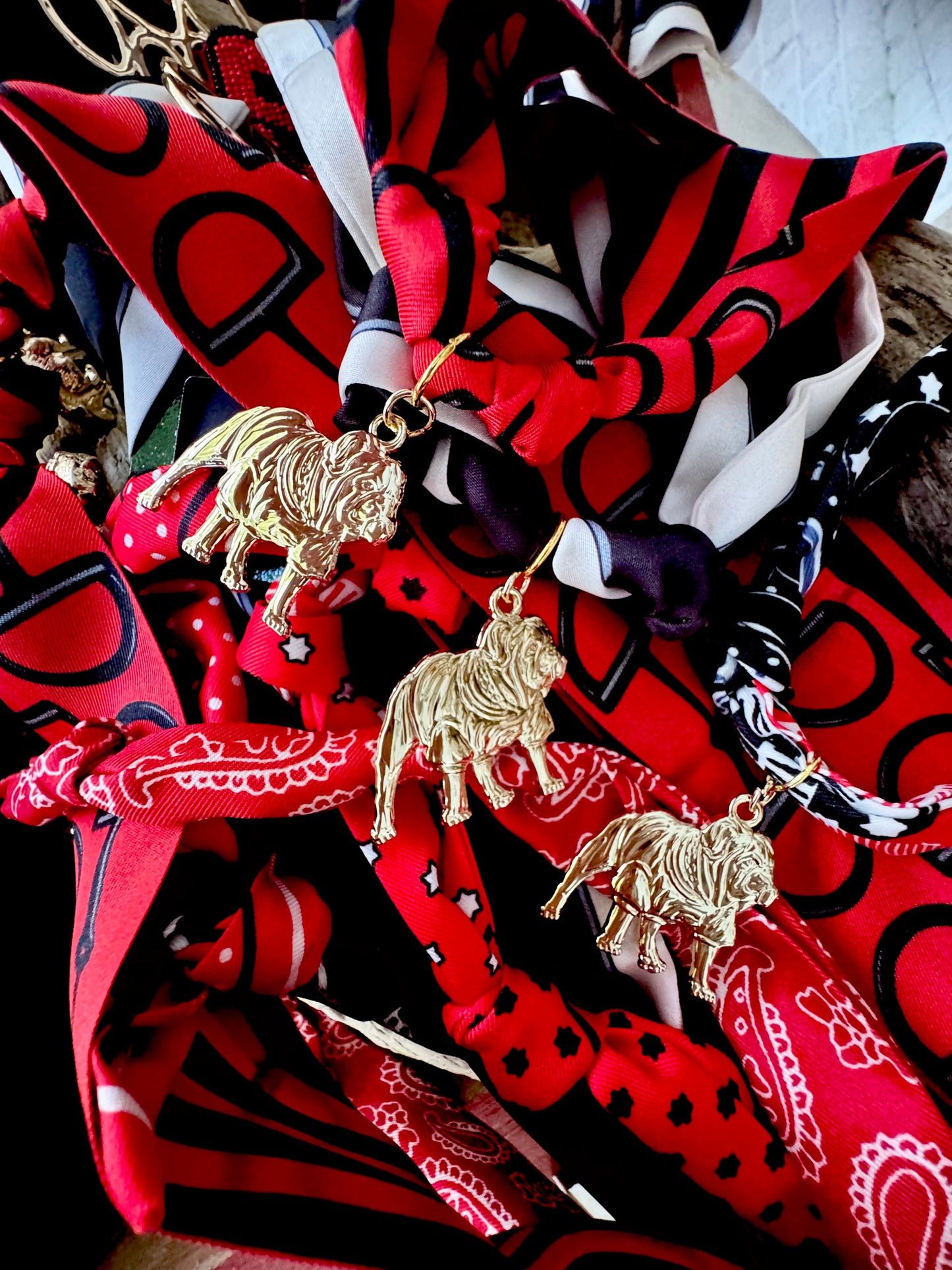 Chan art original art bulldog charm on scarf necklace
