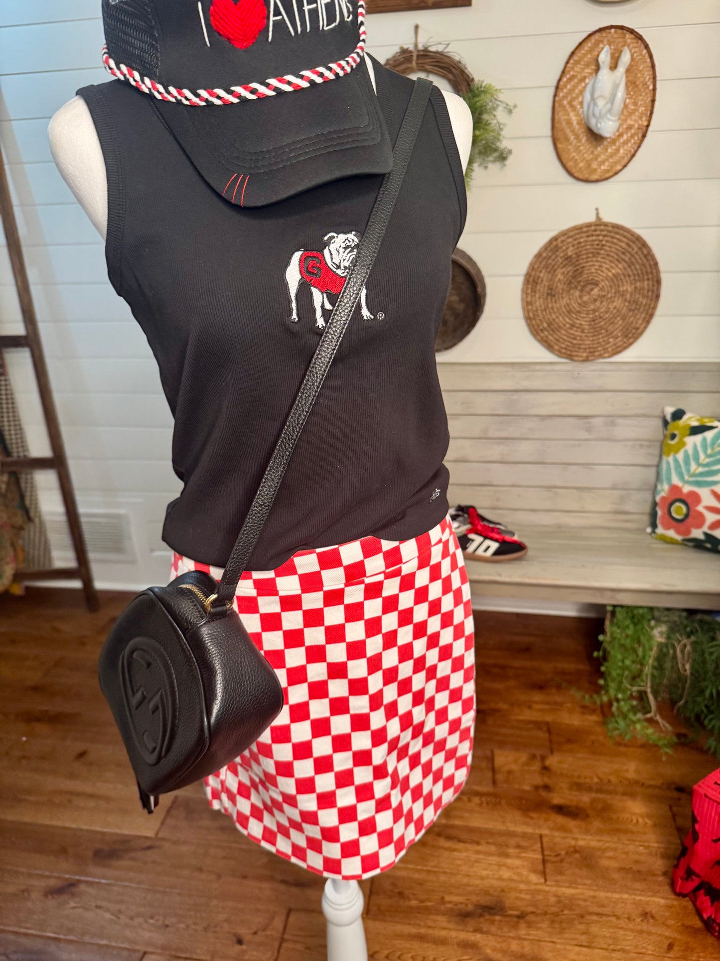 Game day checkered skort red and white