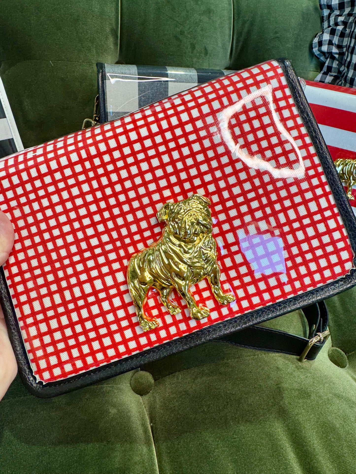 Boutique clear purse/bag with bulldog medallion