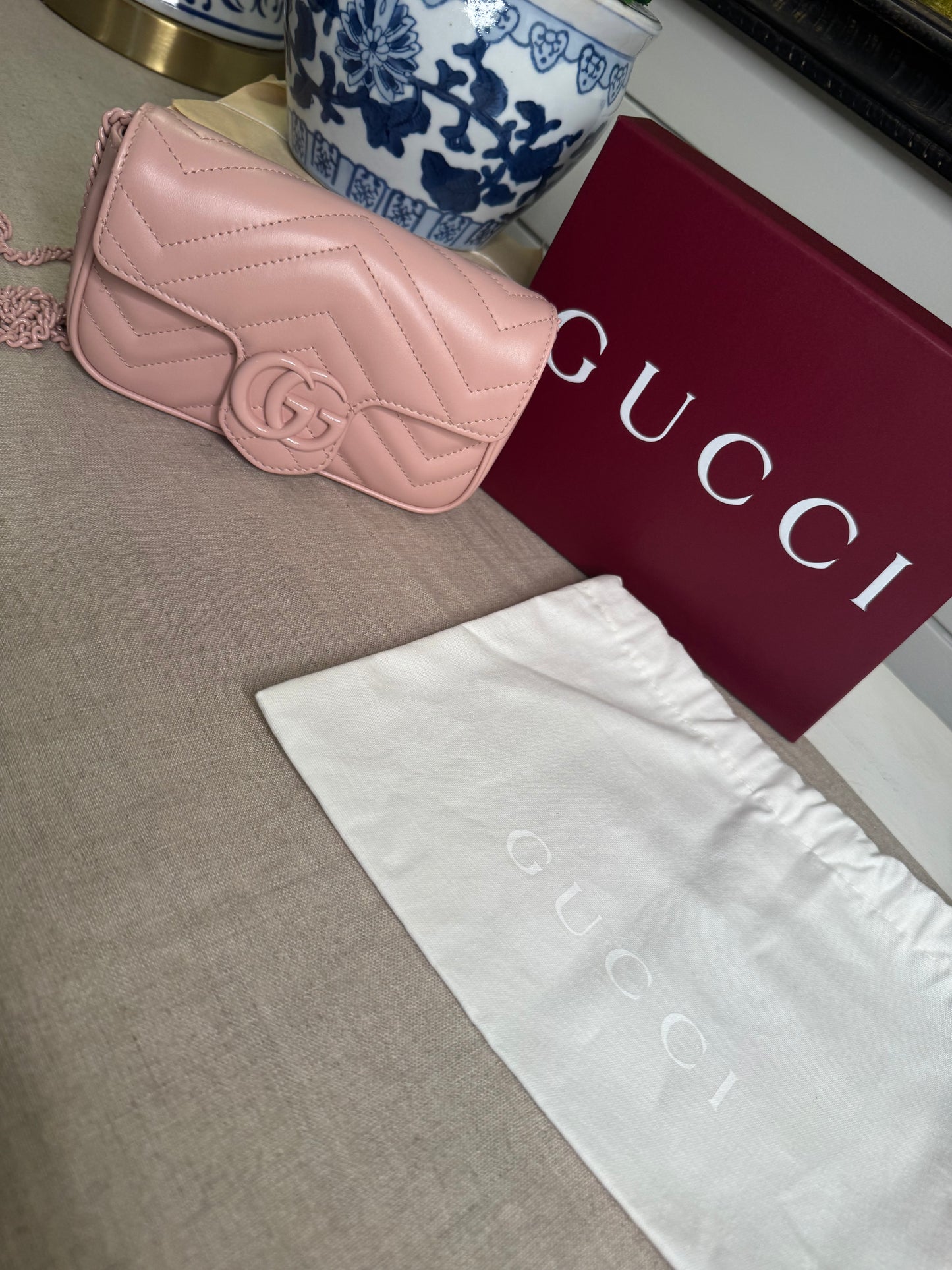 Pink Gucci GG marmont leather mini shoulder bag with chain new!