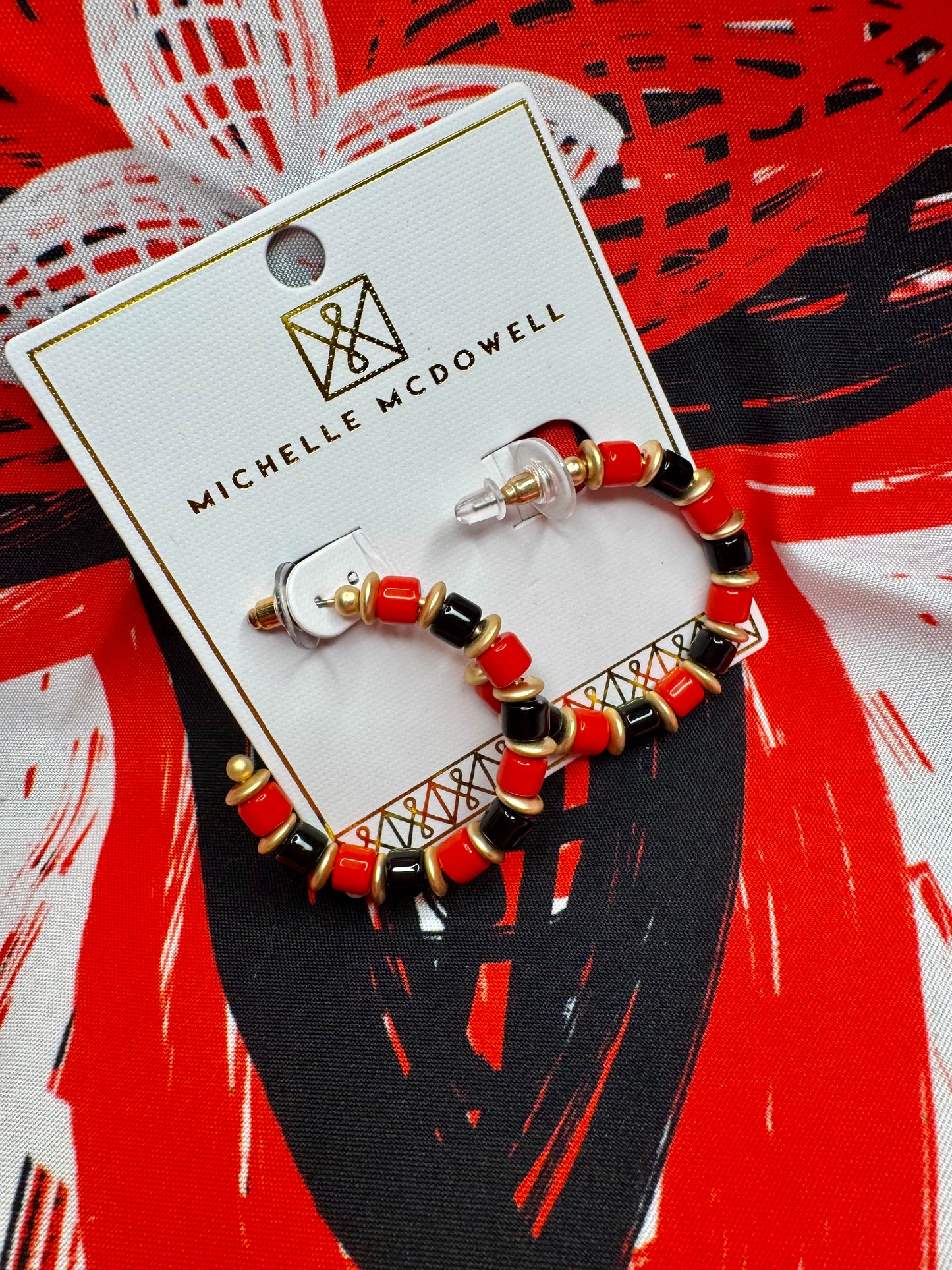 Hoops black and red with gold accents med size