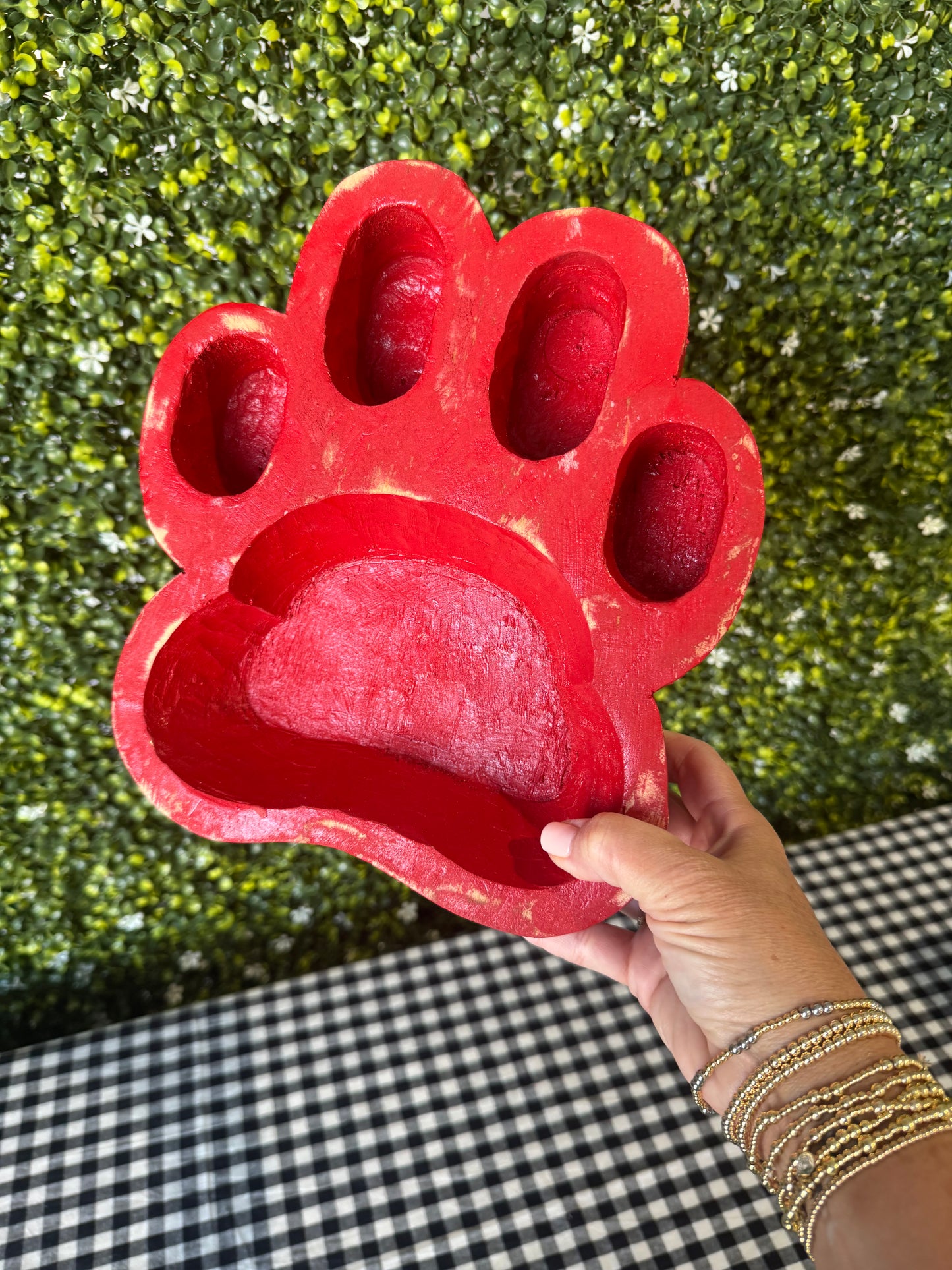 Large wood bulldog paw bowl