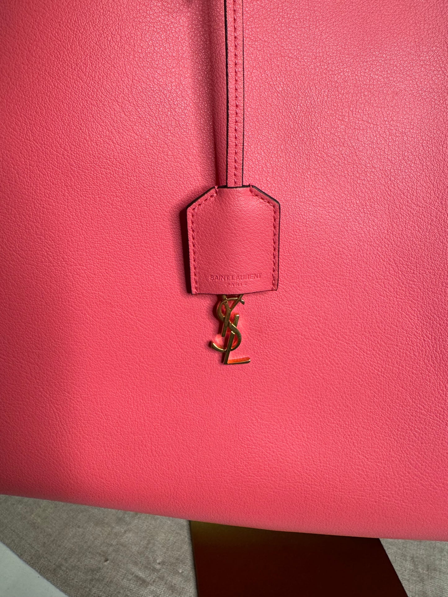 Saint Laurent pre loved pink leather shopper bag with clutch new ( store model)