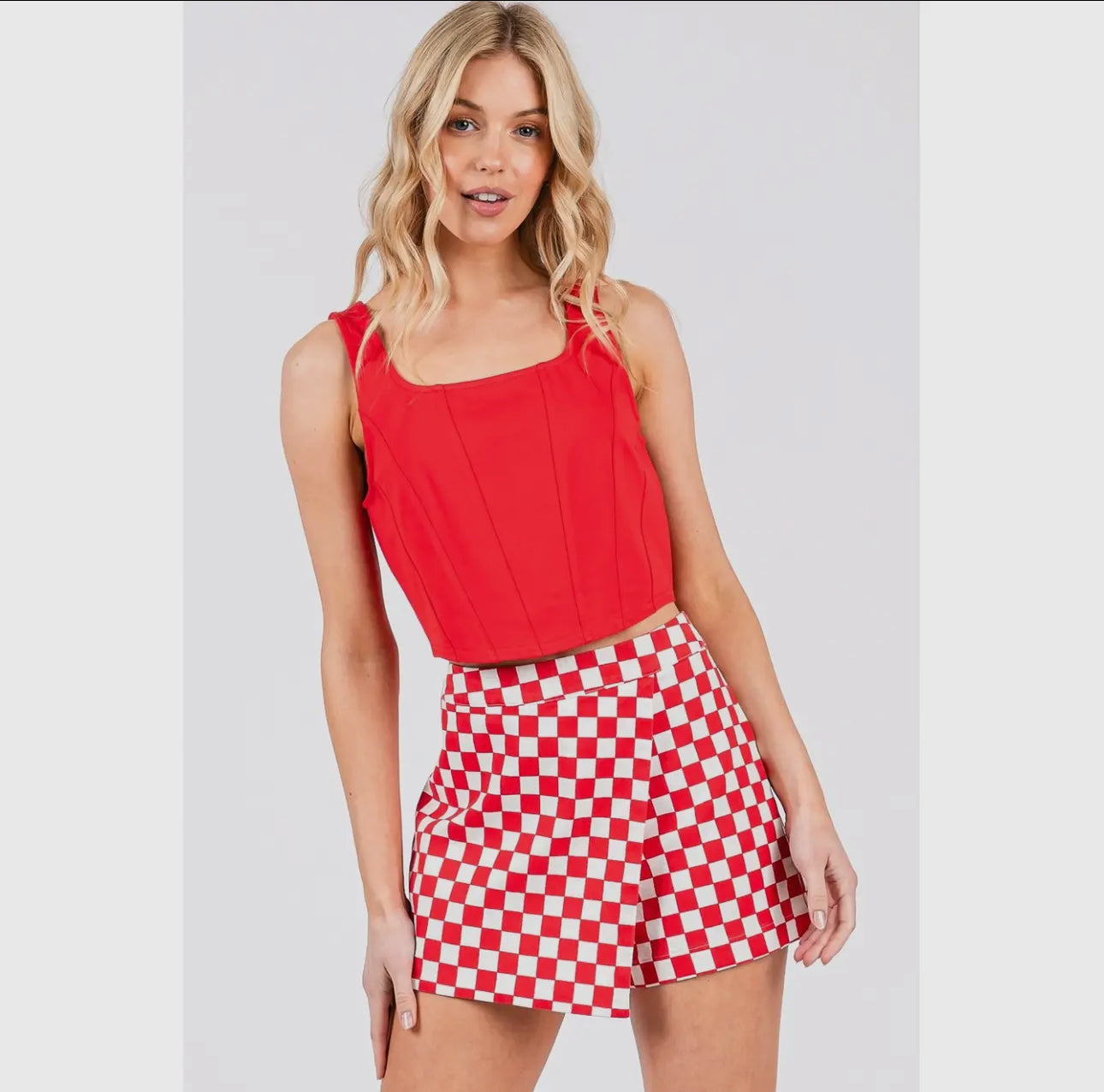 Game day checkered skort red and white