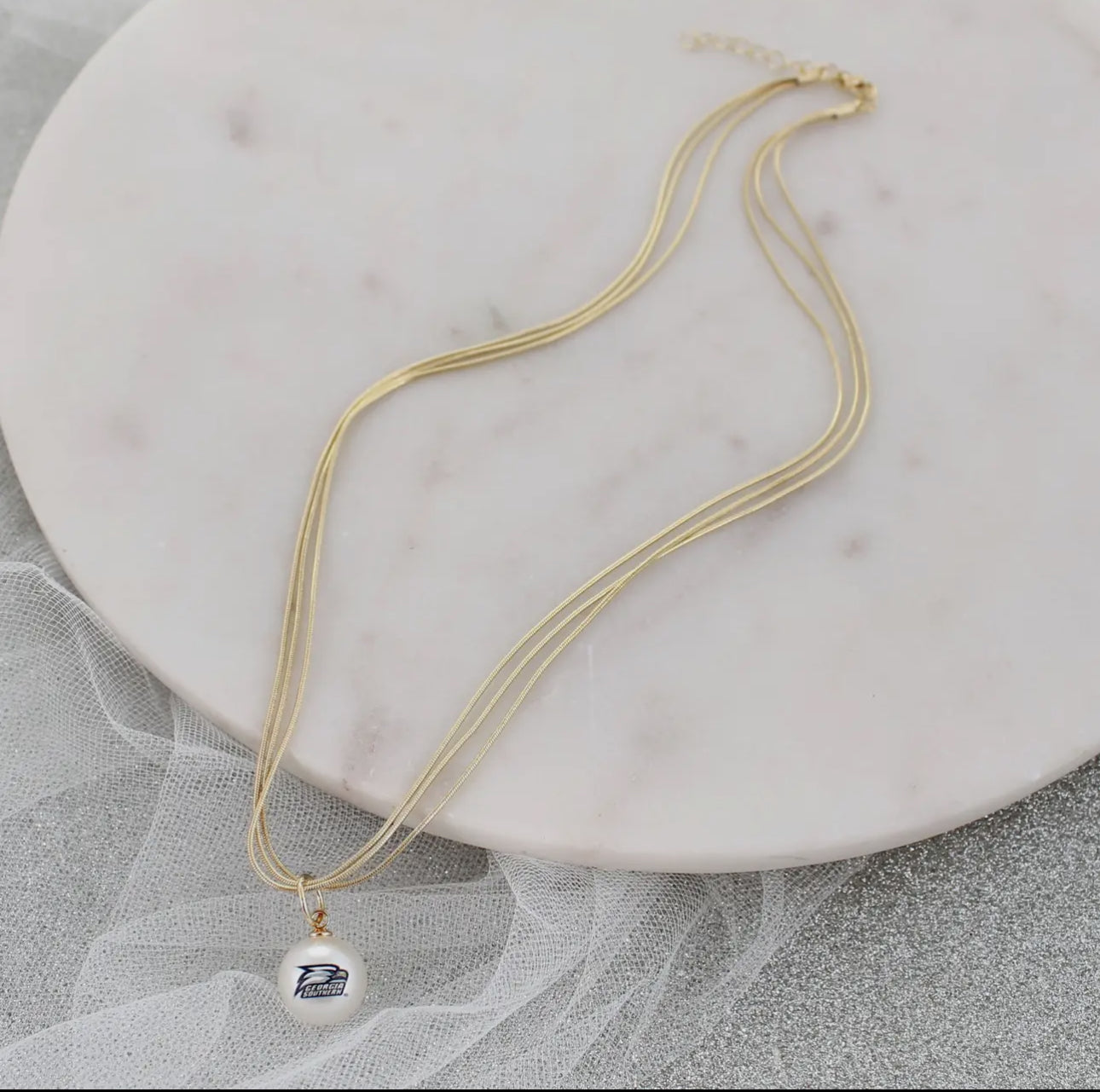 18” georgia southern gold and pearl logo 3 strand necklace