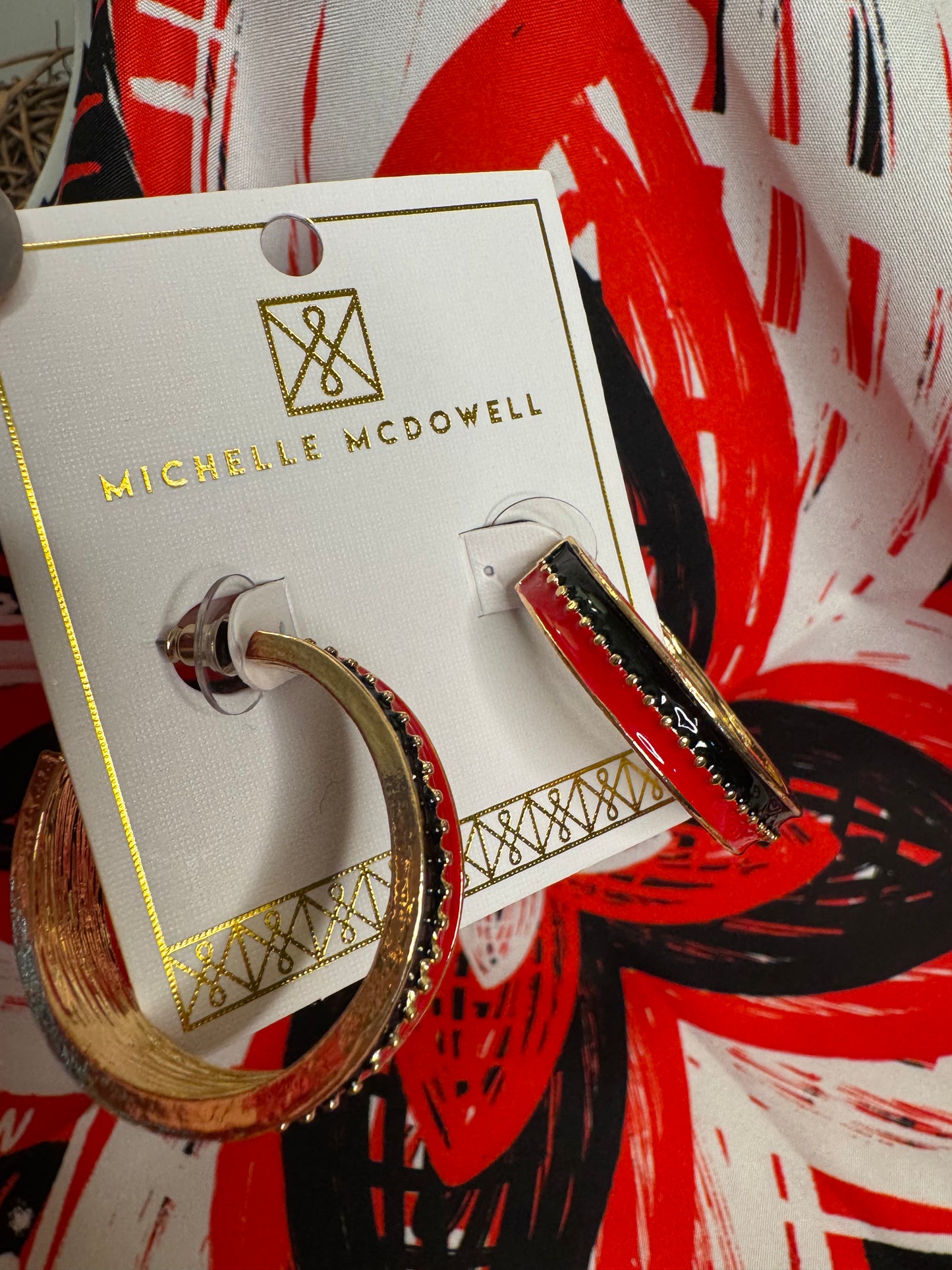 Metal gold black and red hoops