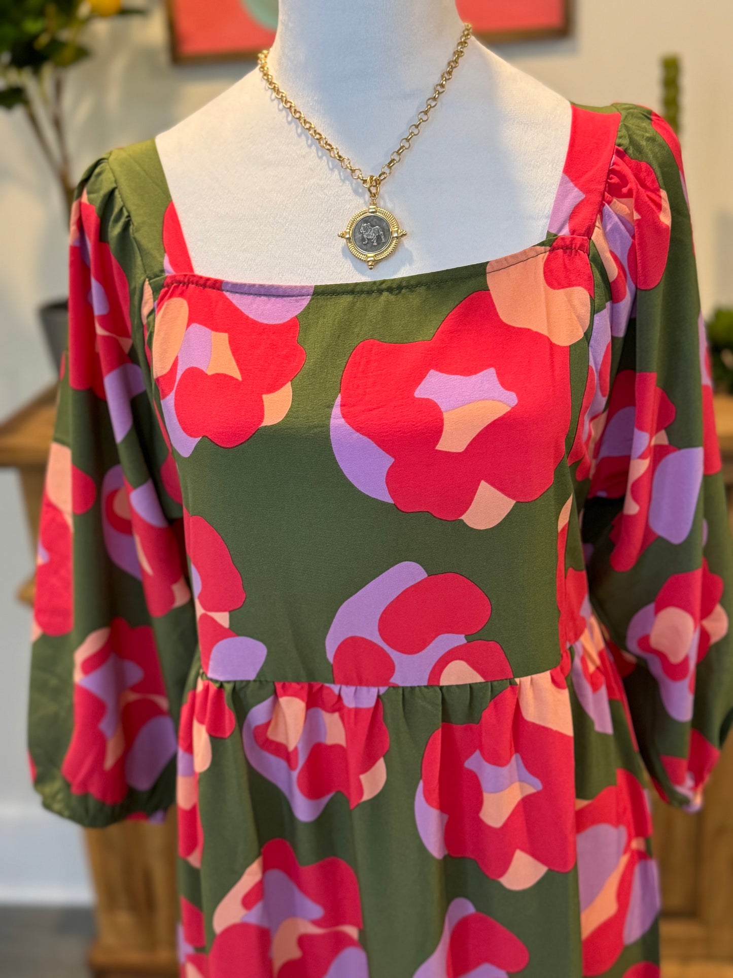 boutique dress floral olive green