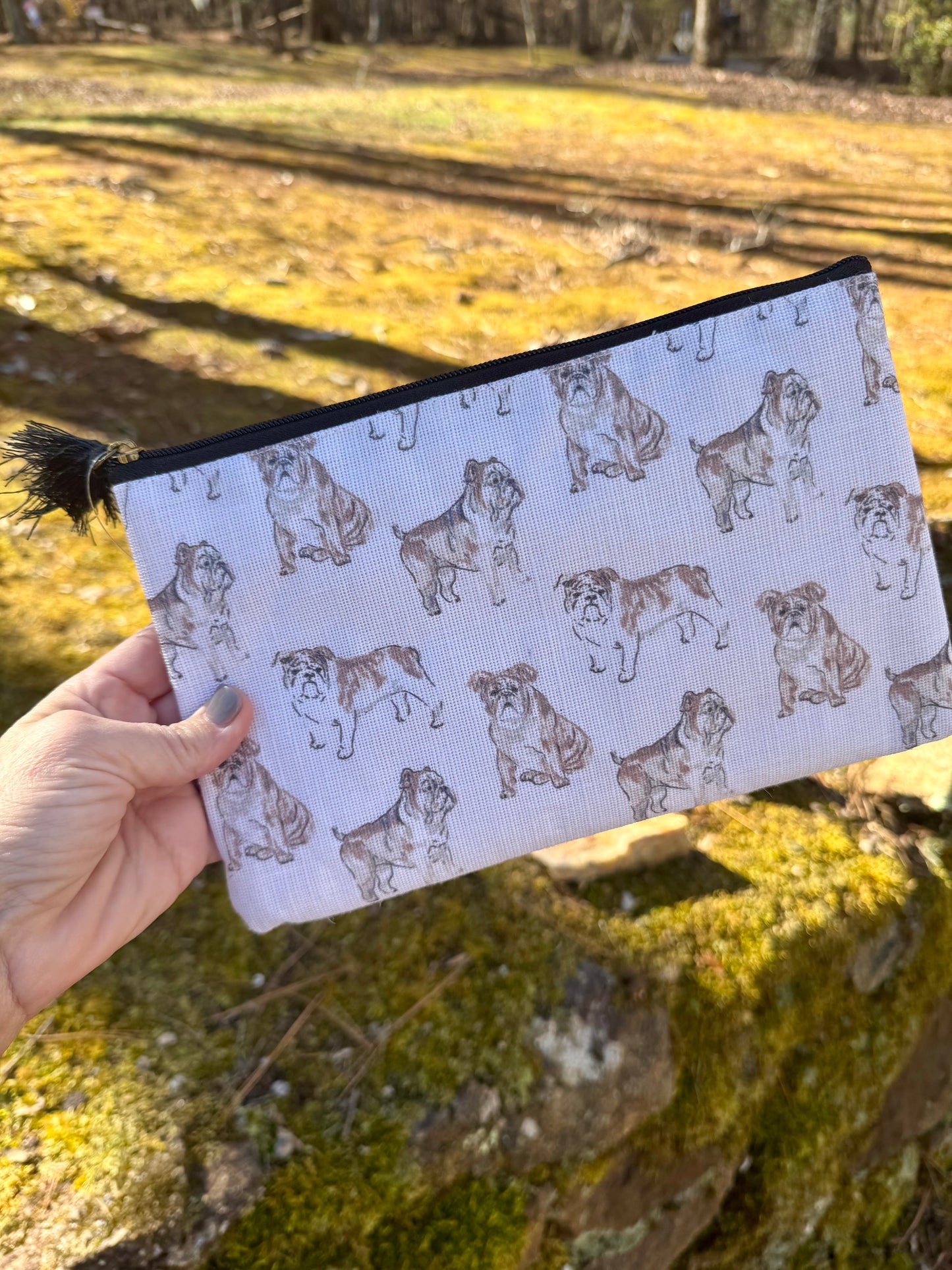 Cosmetic bag jute bulldog