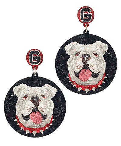 Black background dog earrings sparkly
