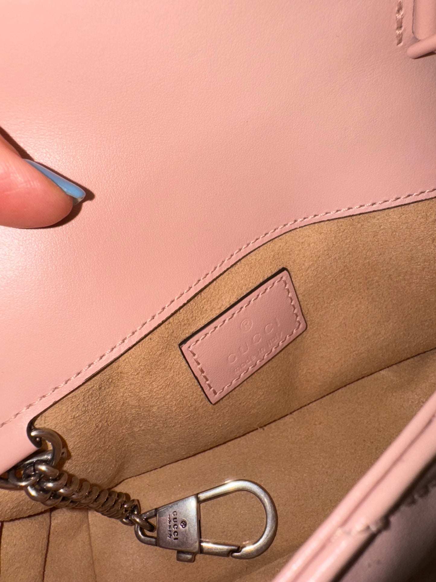 Pink Gucci GG marmont leather mini shoulder bag with chain new!