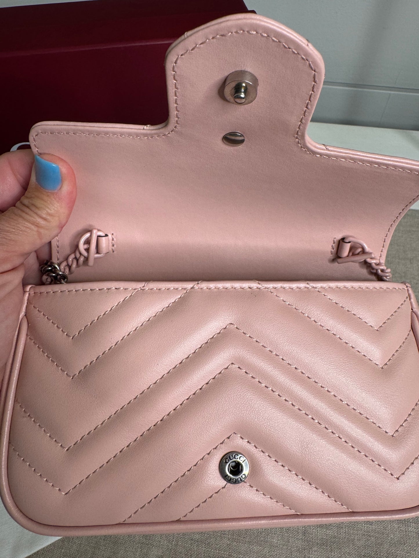 Pink Gucci GG marmont leather mini shoulder bag with chain new!