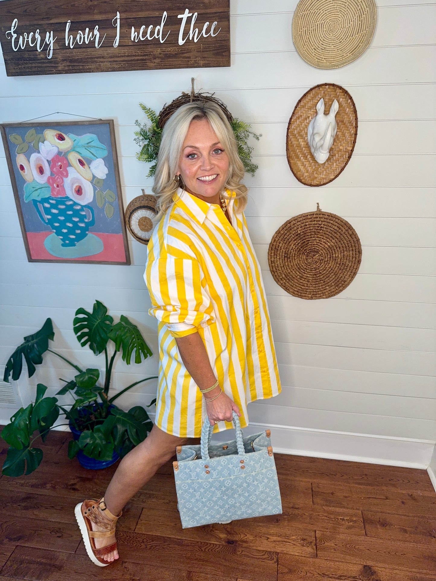 yellow stripe dress with pockets spring summer marked down