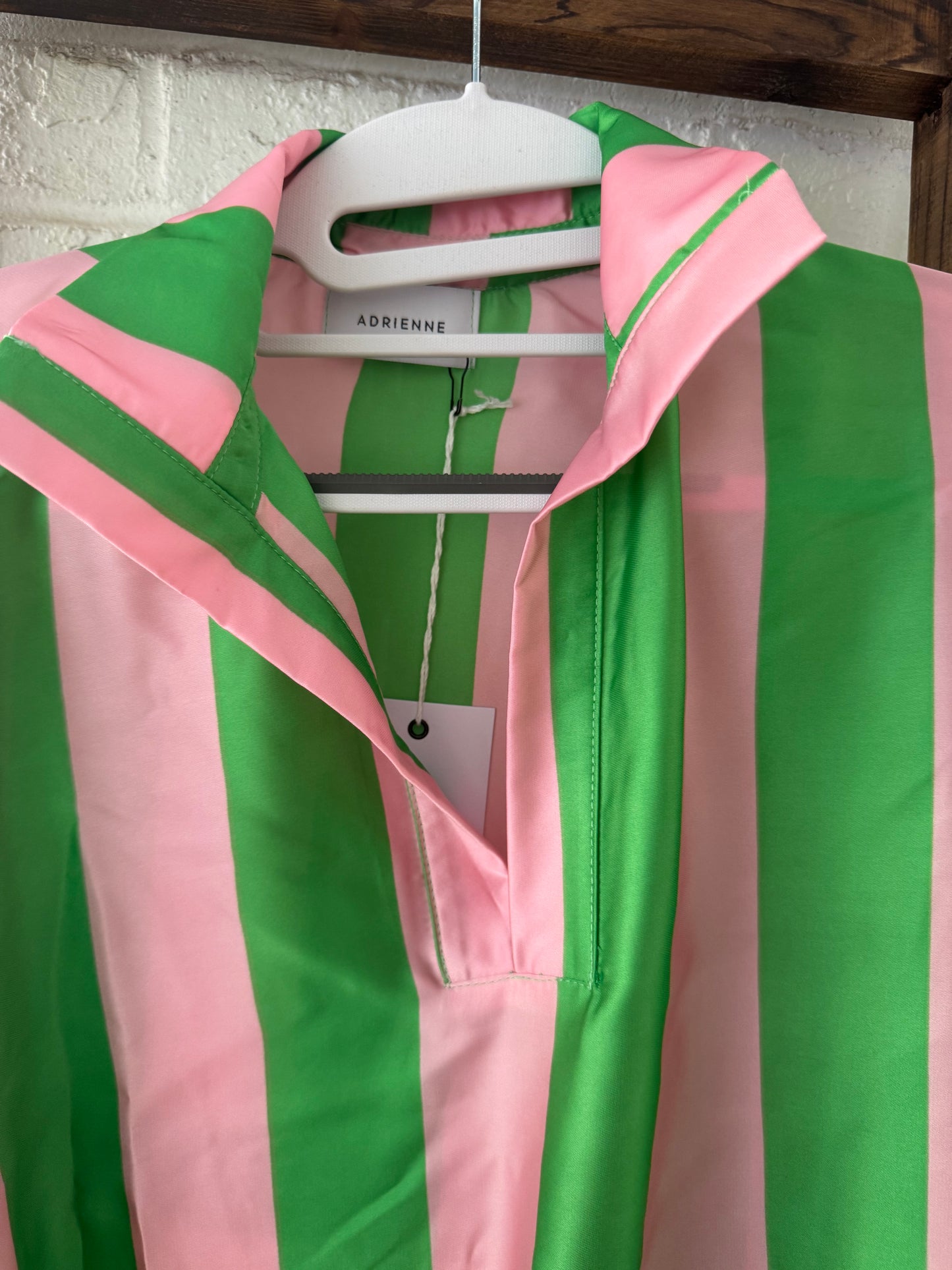 Summer top green and pink striped with collar marked down