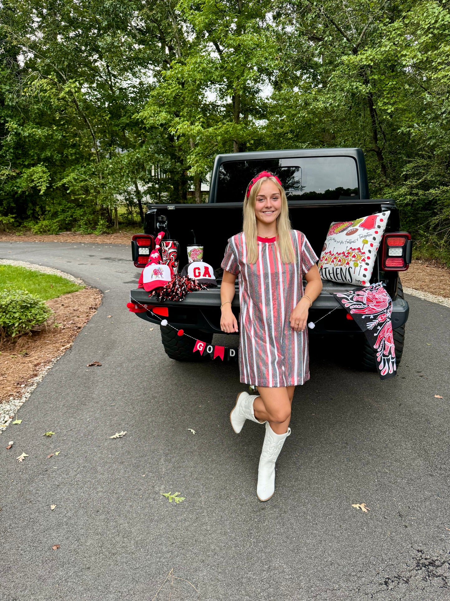 Sequin dress black and red stripe virtual marked way down