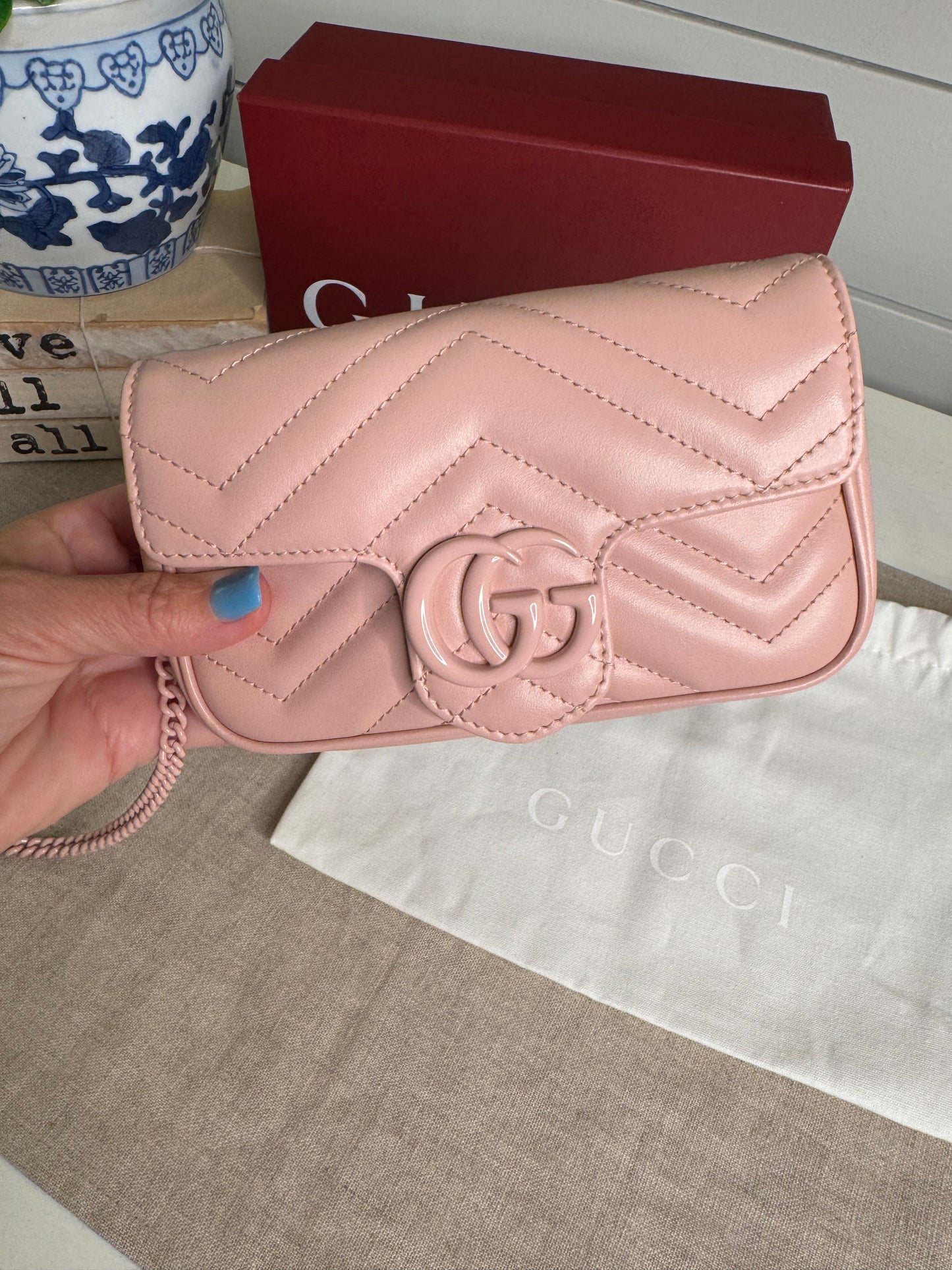 Pink Gucci GG marmont leather mini shoulder bag with chain new!