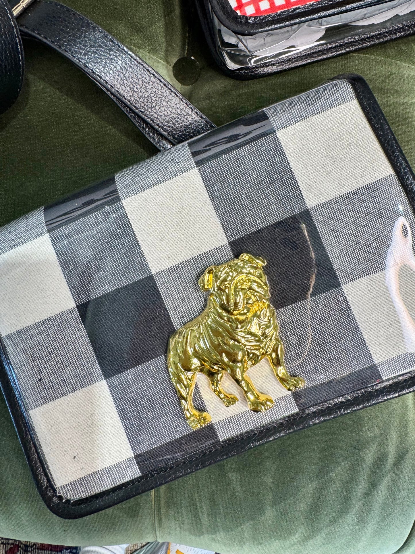 Boutique clear purse/bag with bulldog medallion