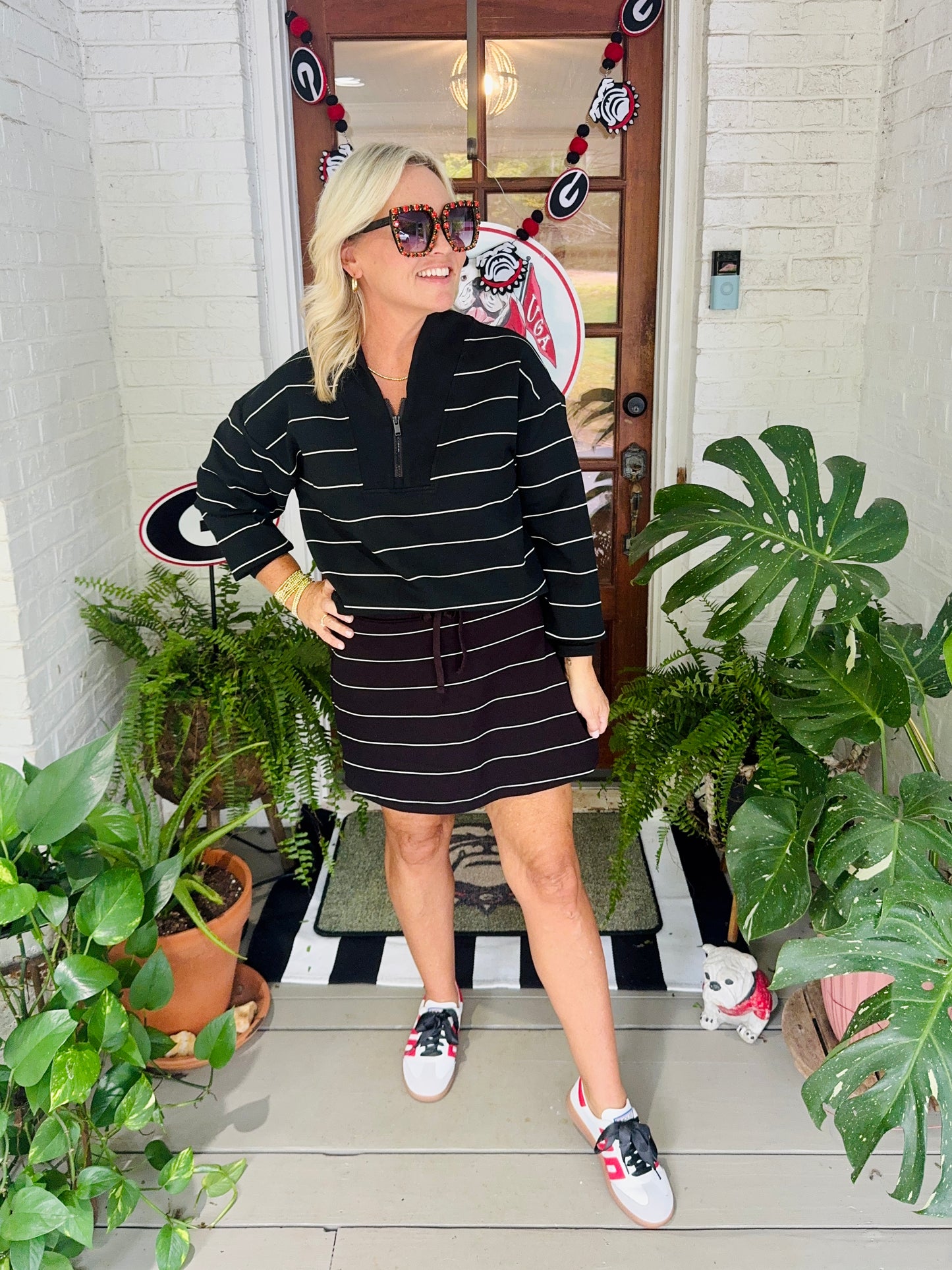 Soft Scuba black and white stripe pullover