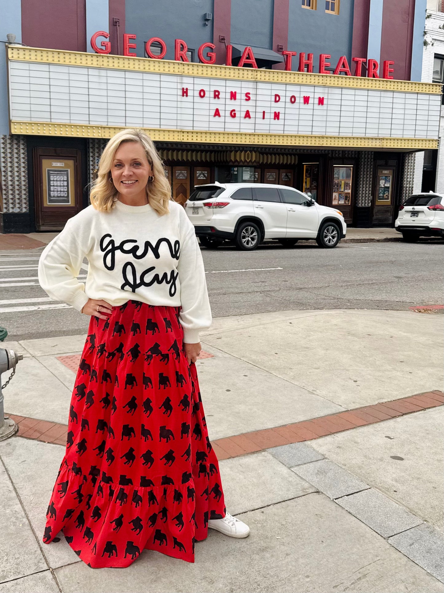 White sweater black game day thread marked down