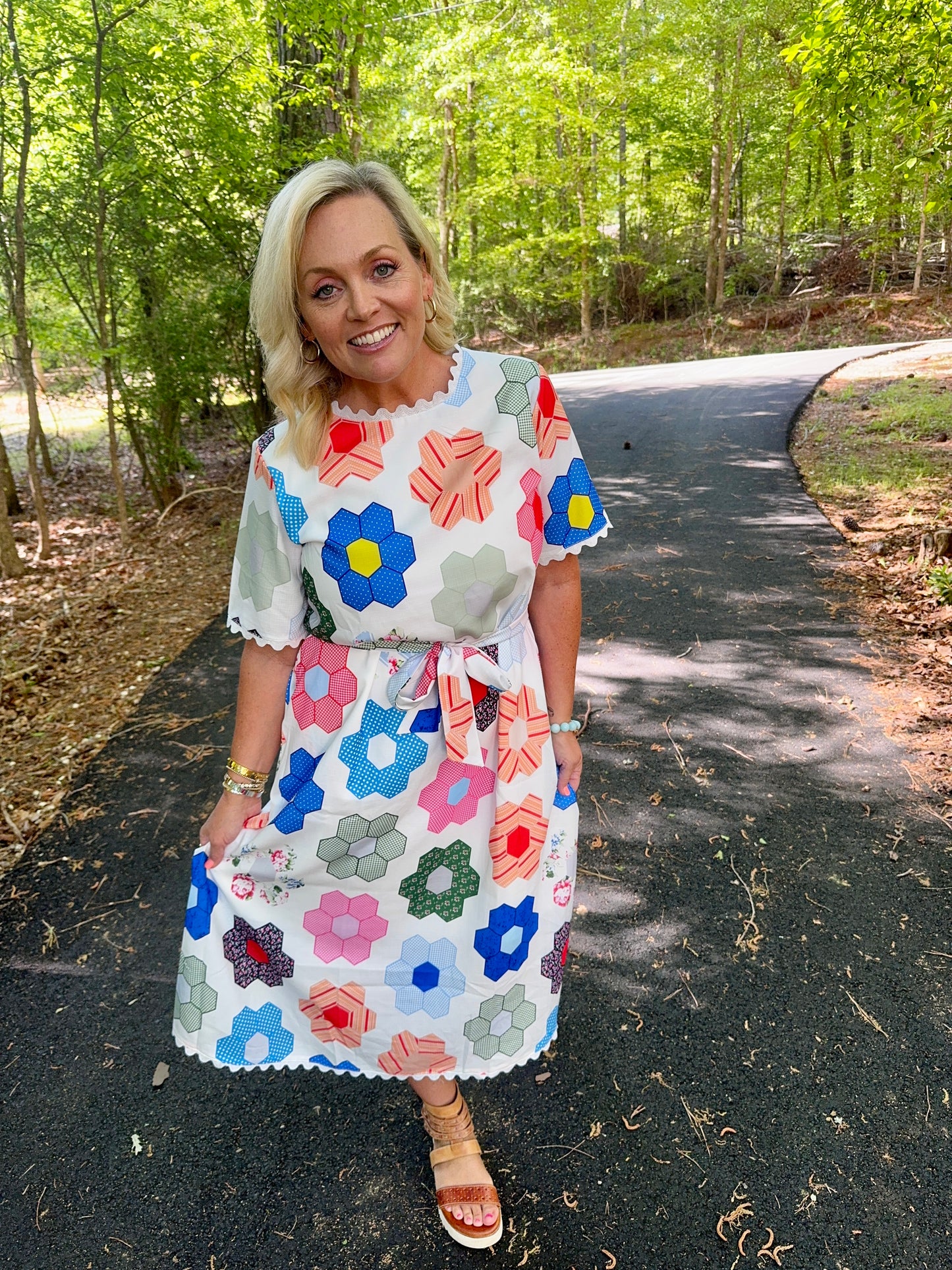 Maxi Summer dress geo quilt look loose fit with optional tie marked down