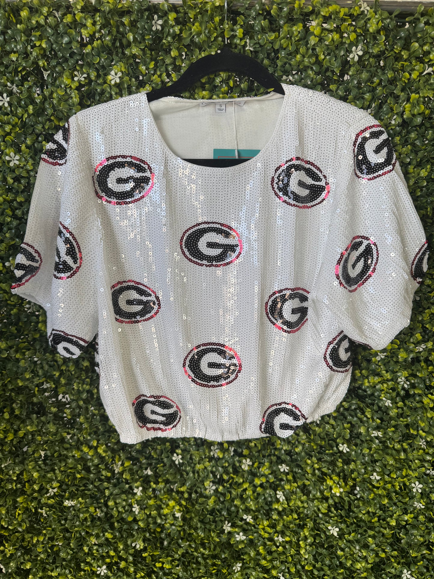 Cropped full sequin UGA logo licensed top