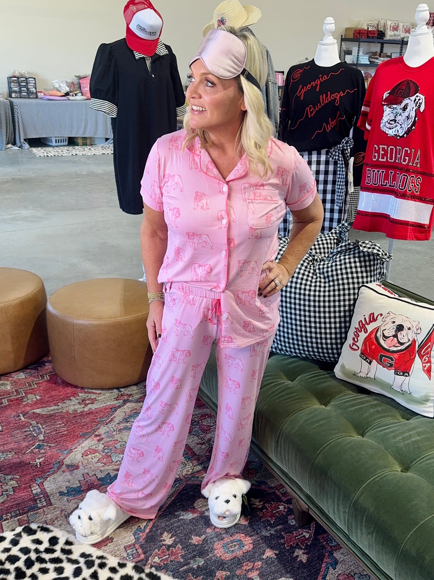 Pink bulldog pajamas top ladies