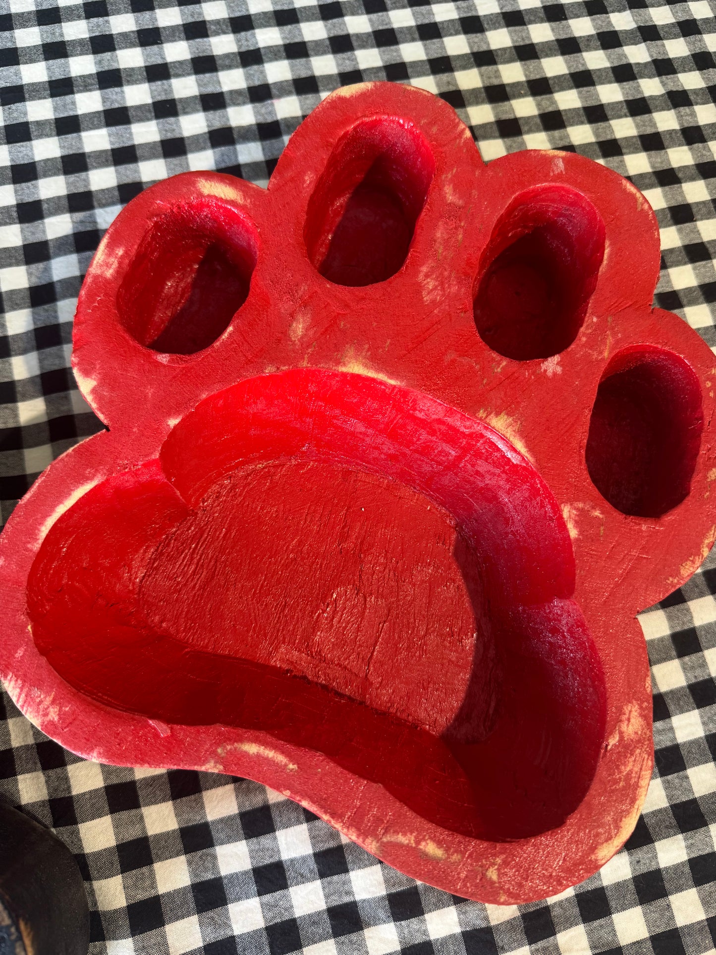 Large wood bulldog paw bowl