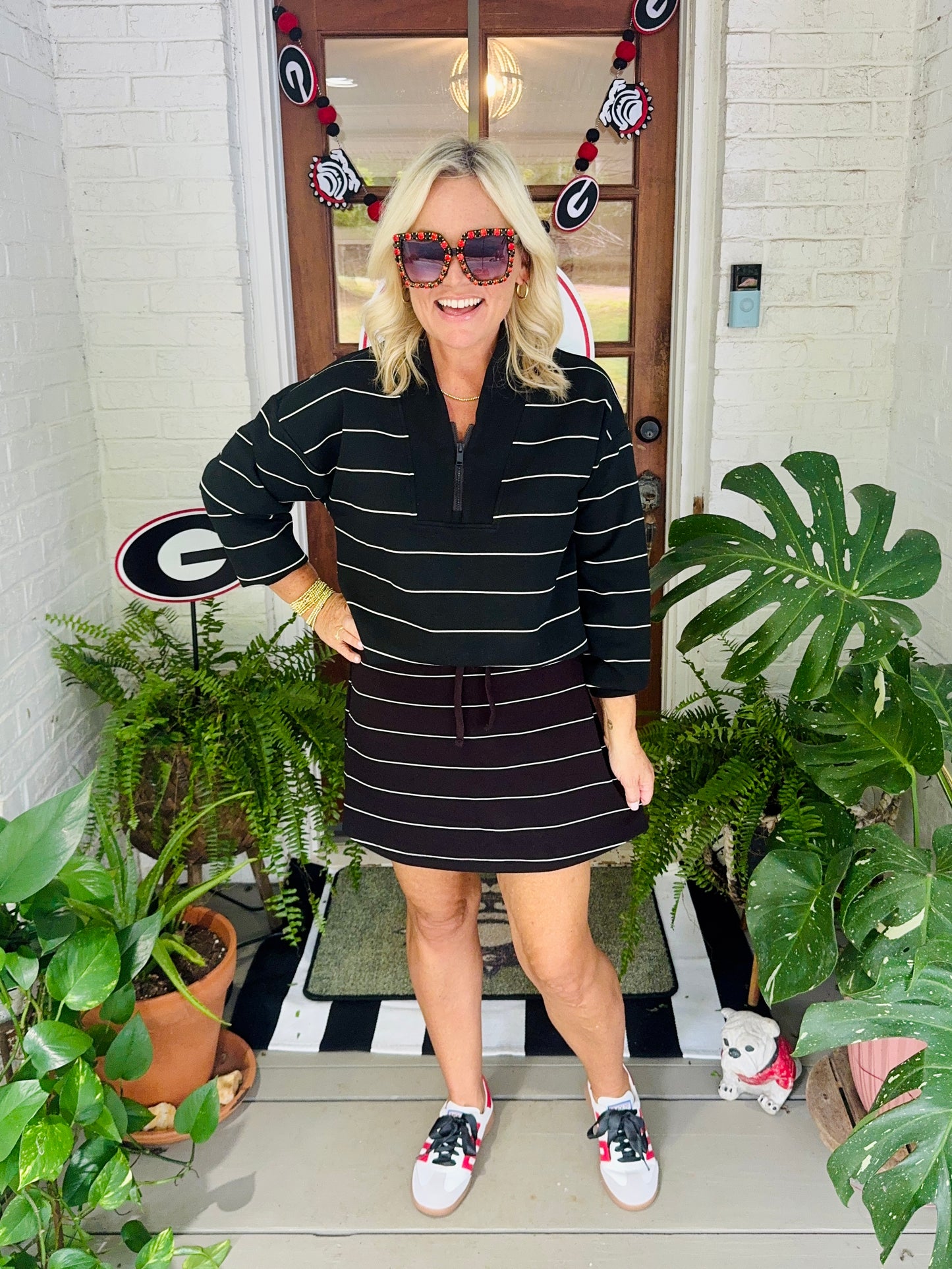 Soft Scuba black and white stripe pullover