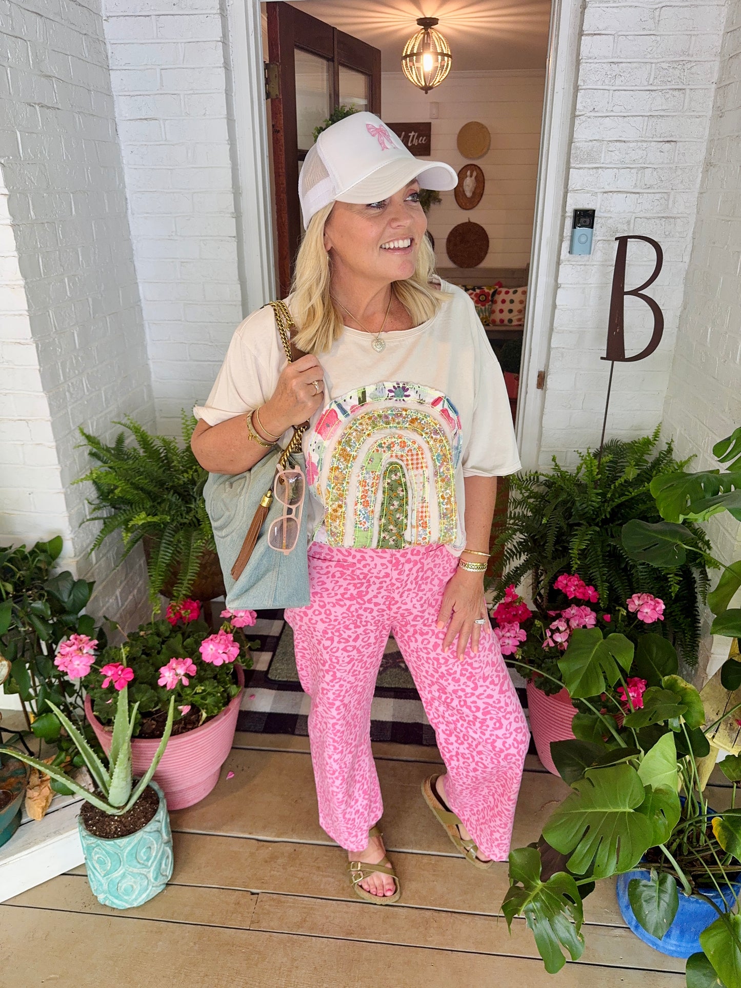 Summer pink ankle pants leopard runs small marked down