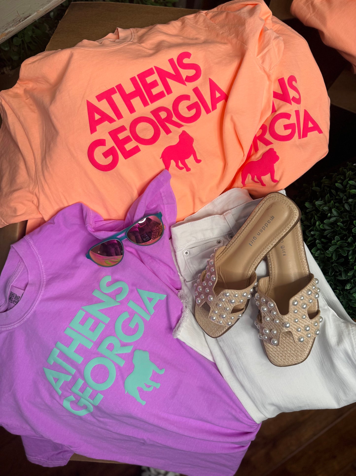 Neon orange peach shirt with hot pink Athens summer T-shirt