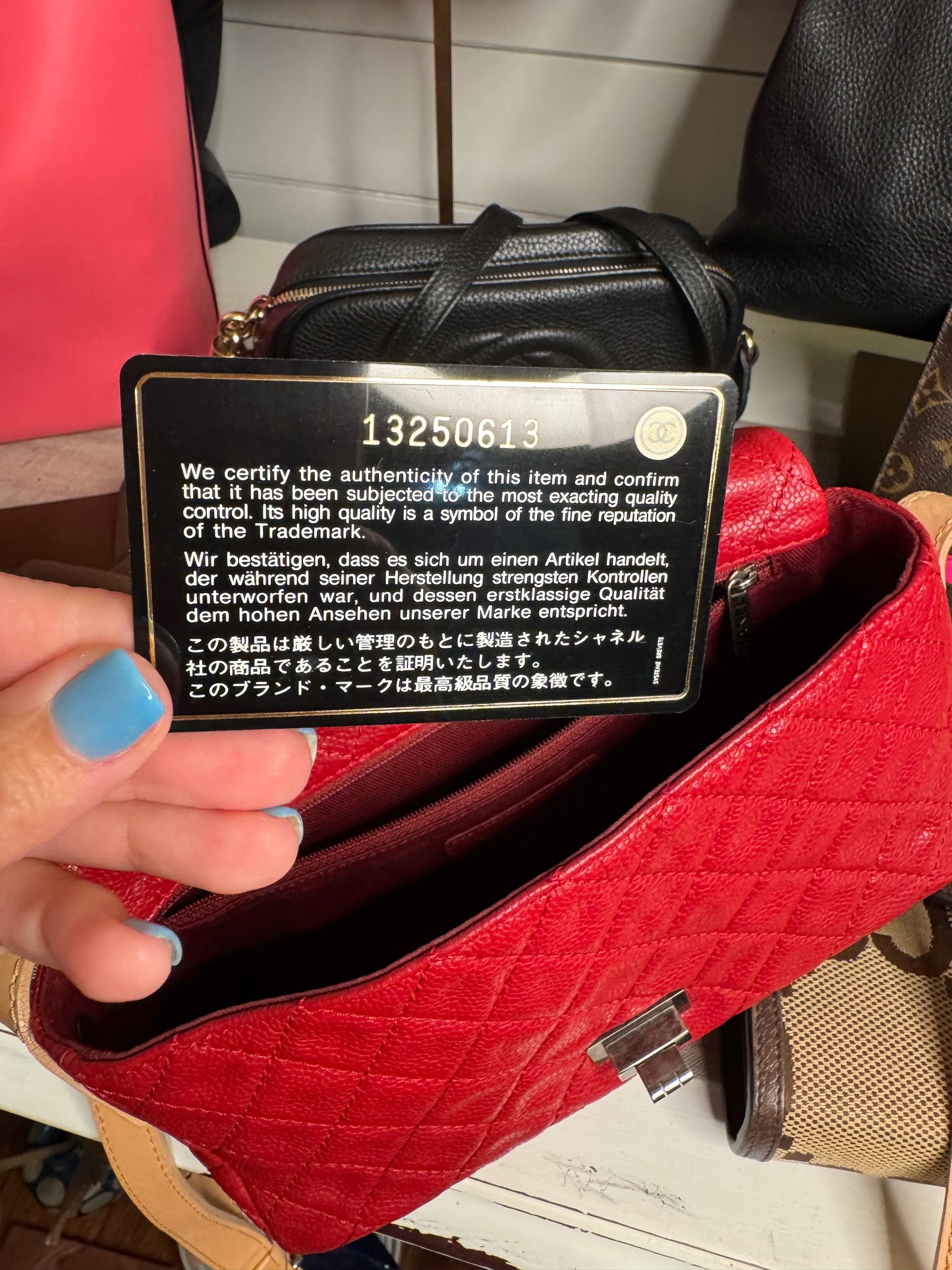 pre loved Chanel Red Hishige Caviar Shoulder Bag Silver Shoulder Back Bag Red Shoulder Bag Caviar (grained Calf) AB