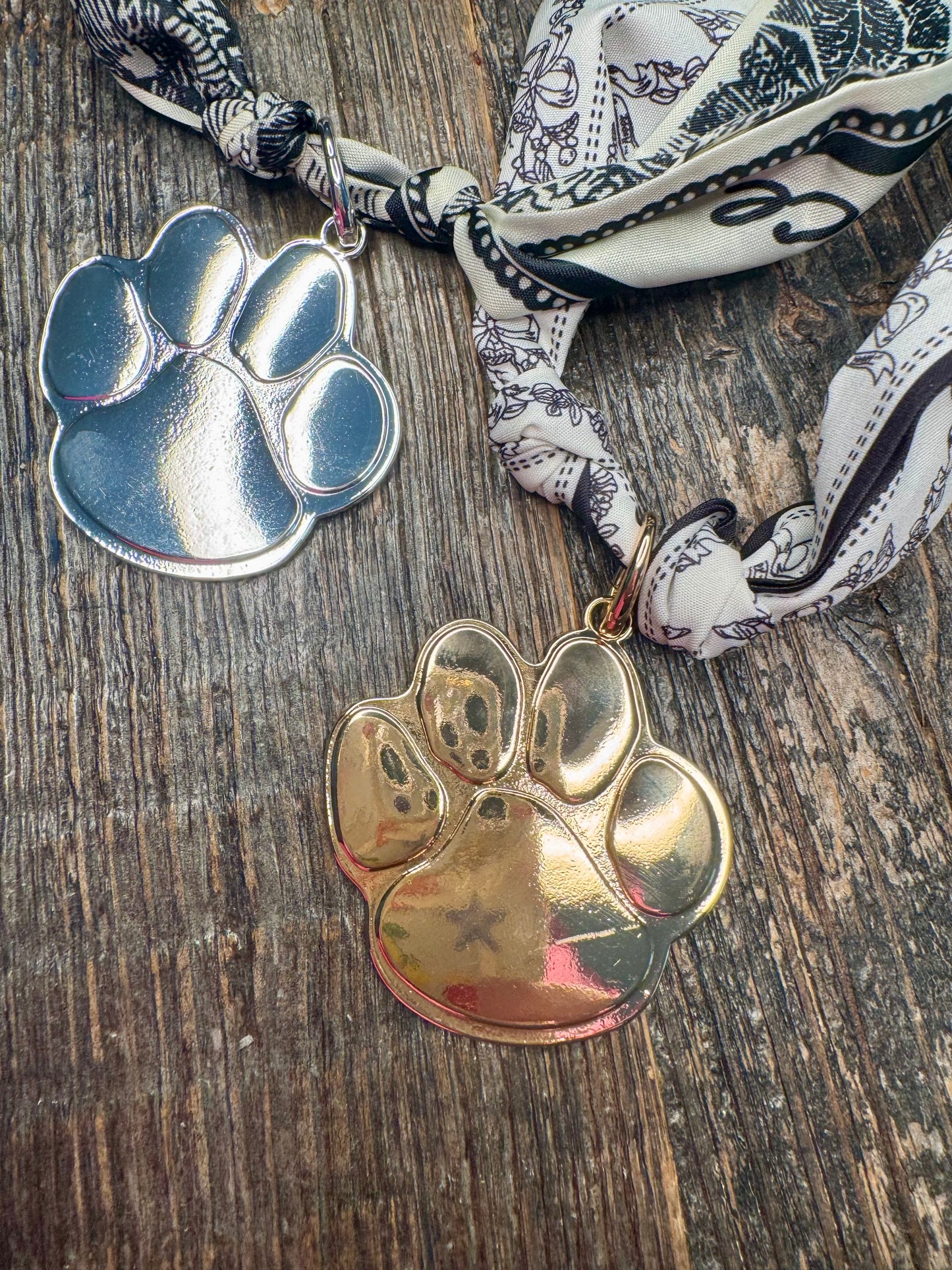 Scarf necklace paw charm gold or silver