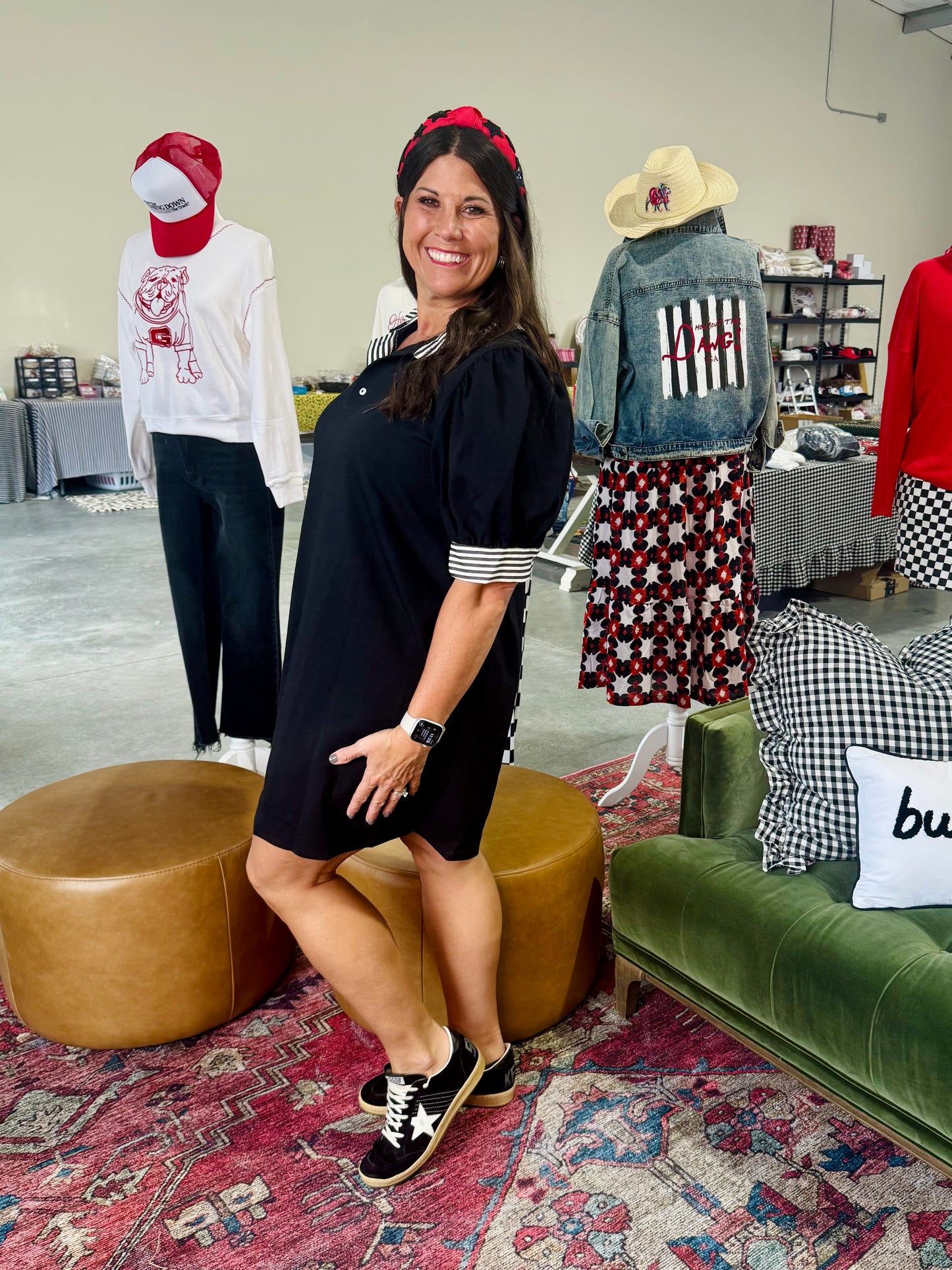 New Polo style dress black with black and white stripe accents up to 2X plus size