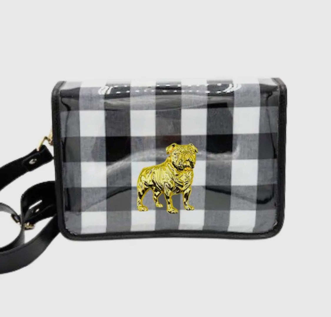 Boutique clear purse/bag with bulldog medallion