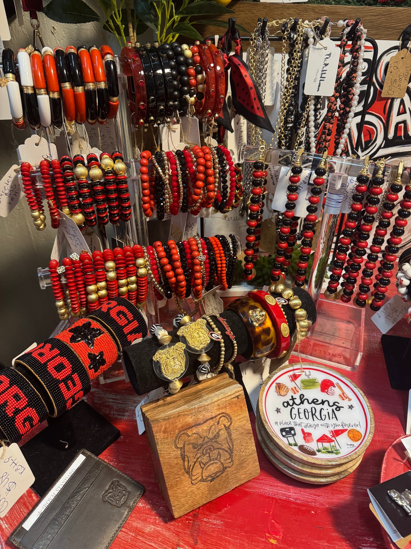 Beaded red black and gold necklace
